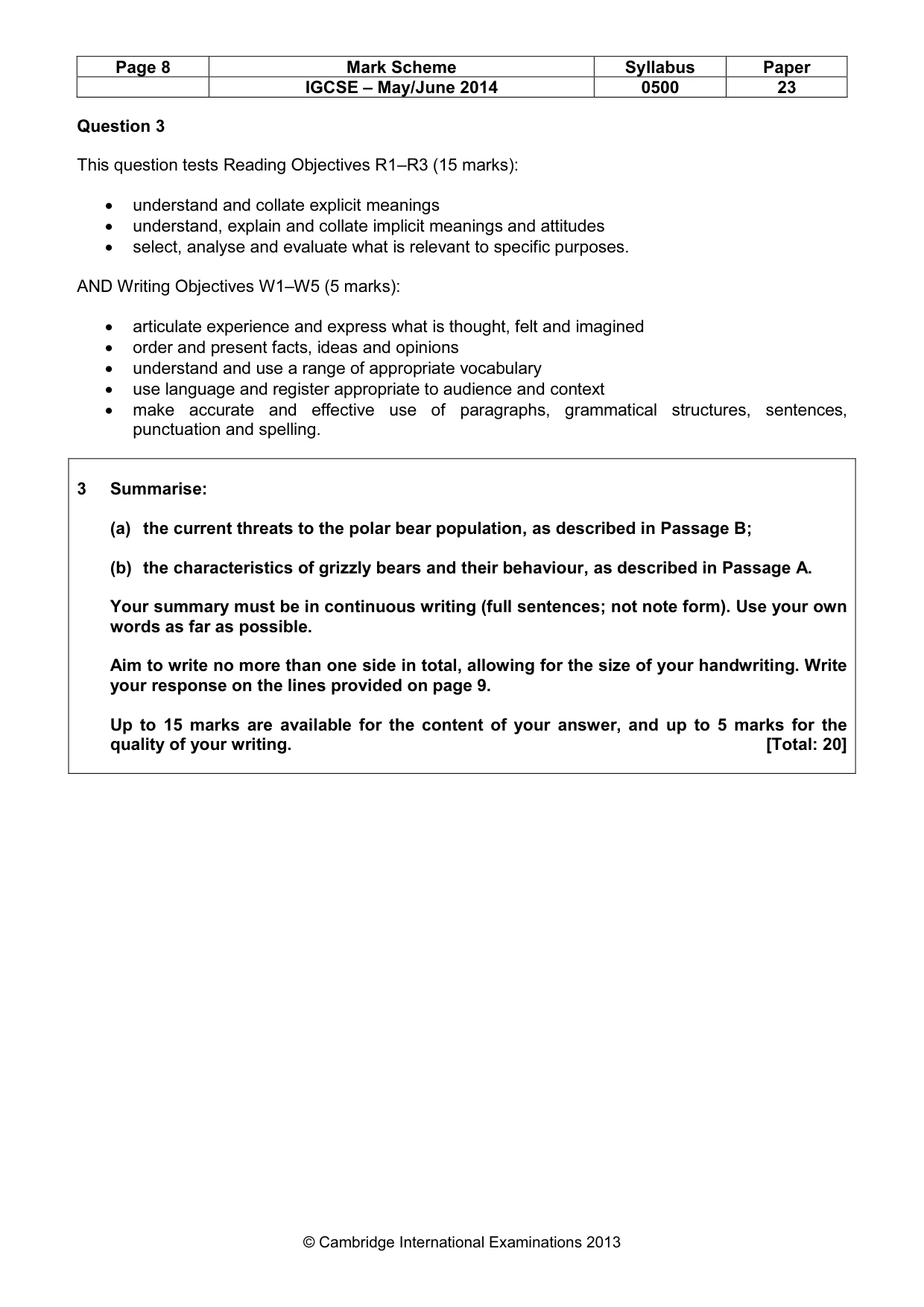 Mark scheme, page 8 of 10
