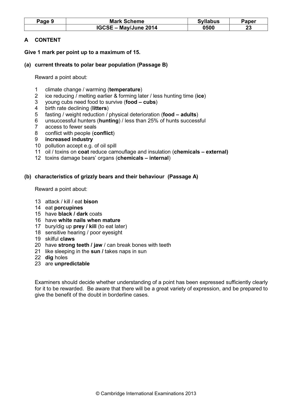 Mark scheme, page 9 of 10