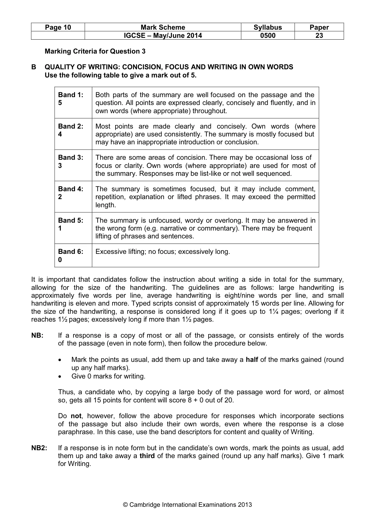 Mark scheme, page 10 of 10