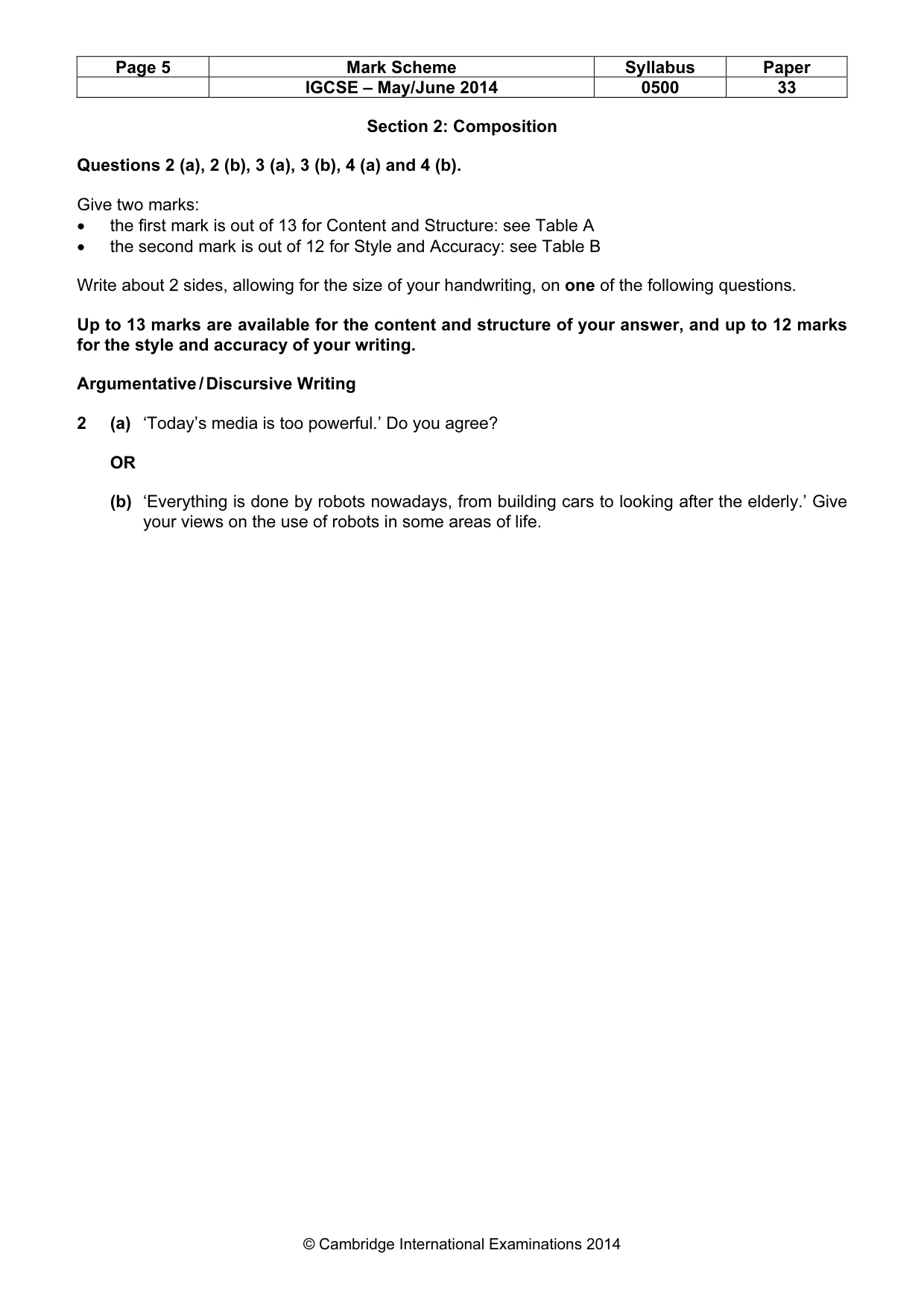 Mark scheme, page 5 of 10