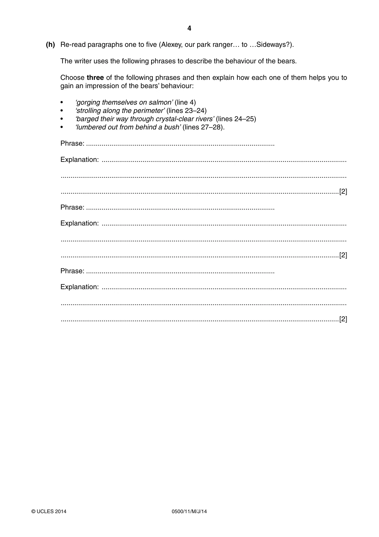Cambridge IGCSE English - First Language 0500 2014 May/June Paper 1 · Variant 1 question paper, page 4 of 12