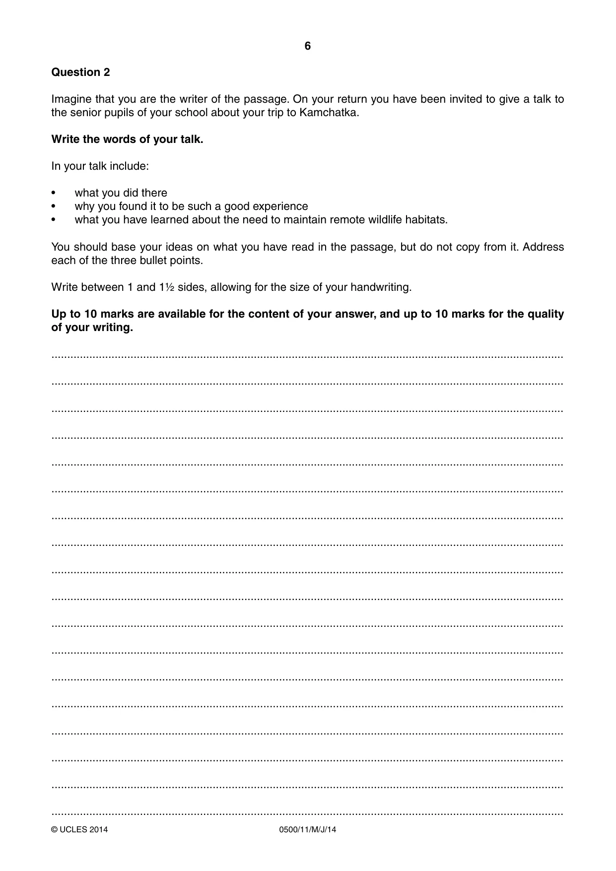 Cambridge IGCSE English - First Language 0500 2014 May/June Paper 1 · Variant 1 question paper, page 6 of 12