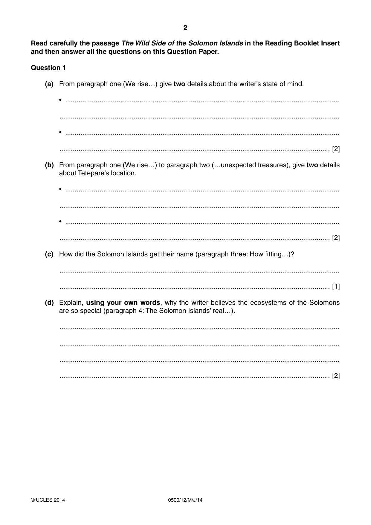 Cambridge IGCSE English - First Language 0500 2014 May/June Paper 1 · Variant 2 question paper, page 2 of 12