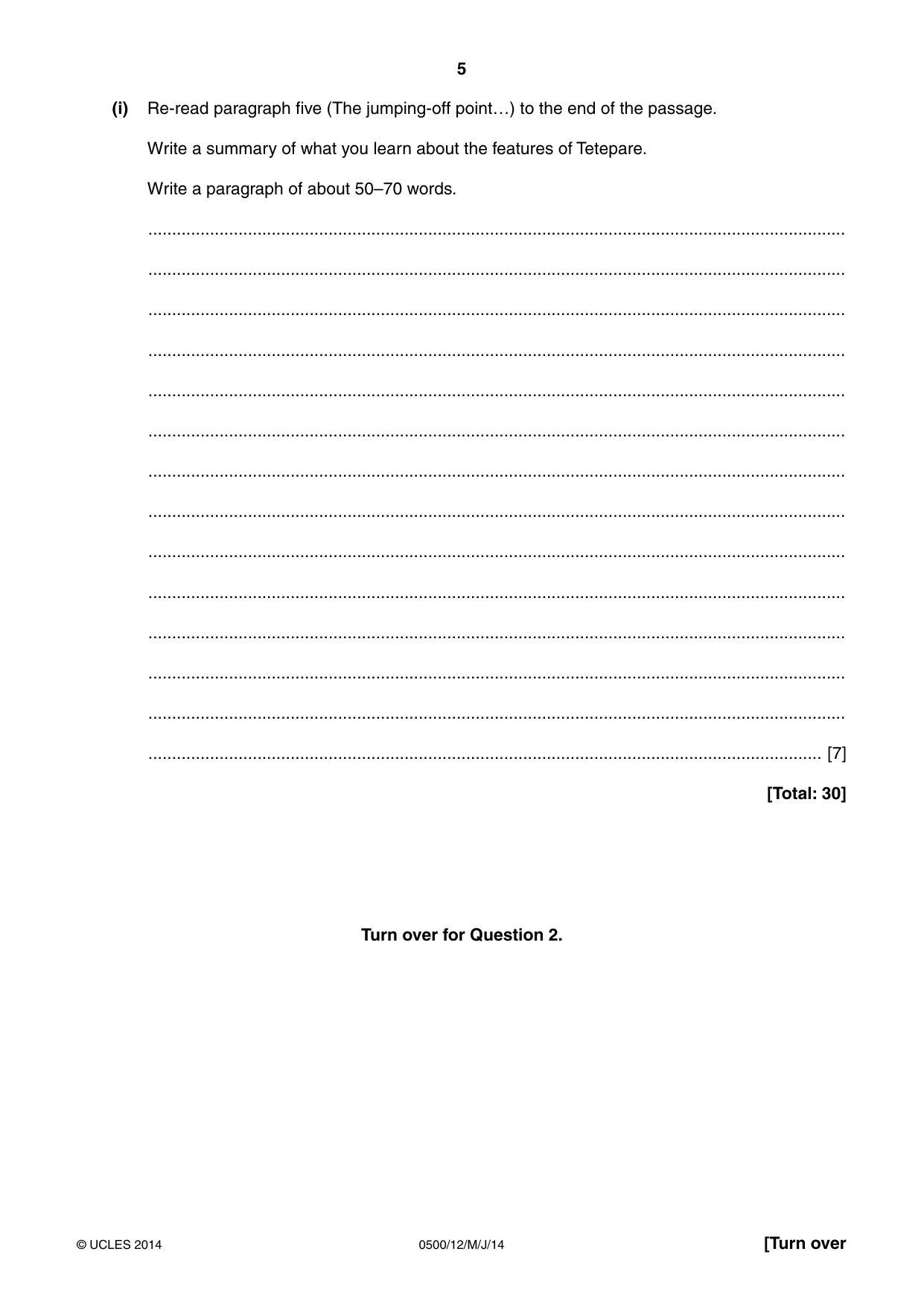Cambridge IGCSE English - First Language 0500 2014 May/June Paper 1 · Variant 2 question paper, page 5 of 12