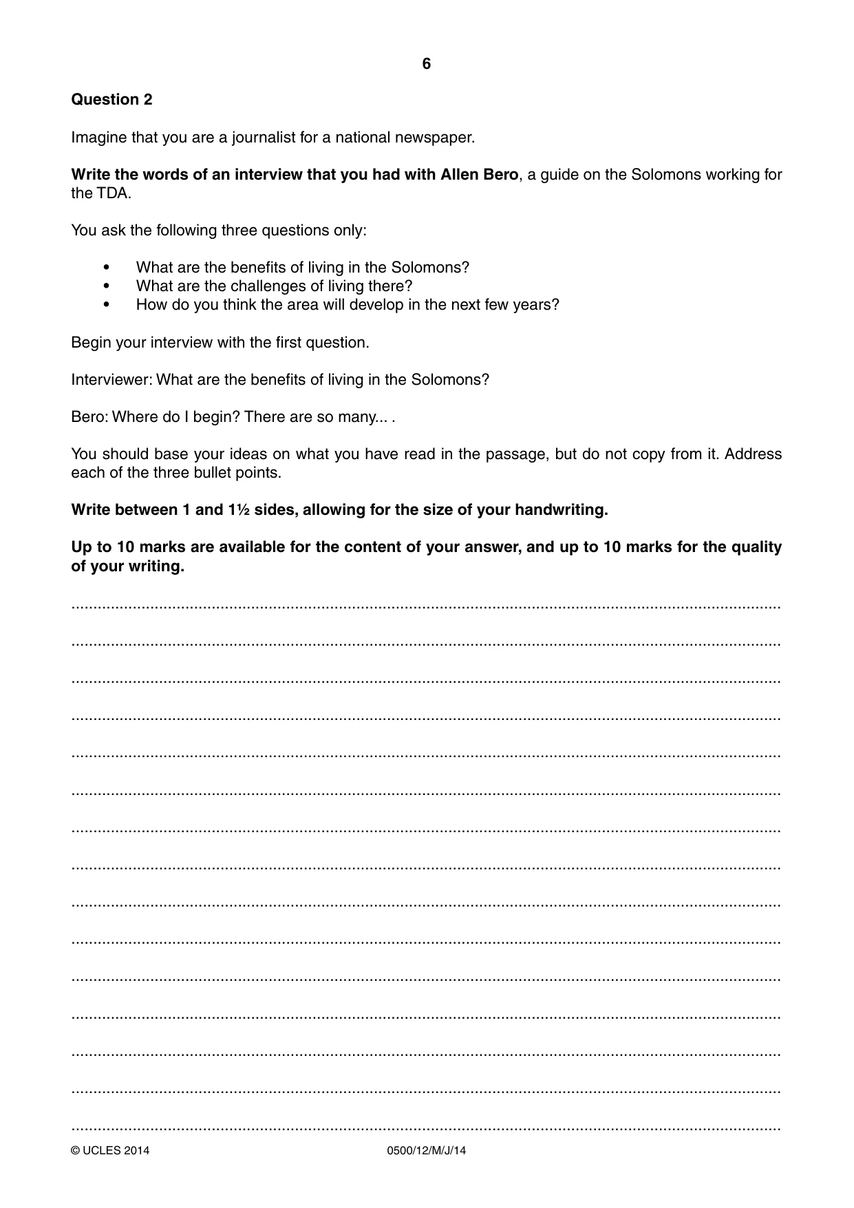 Cambridge IGCSE English - First Language 0500 2014 May/June Paper 1 · Variant 2 question paper, page 6 of 12