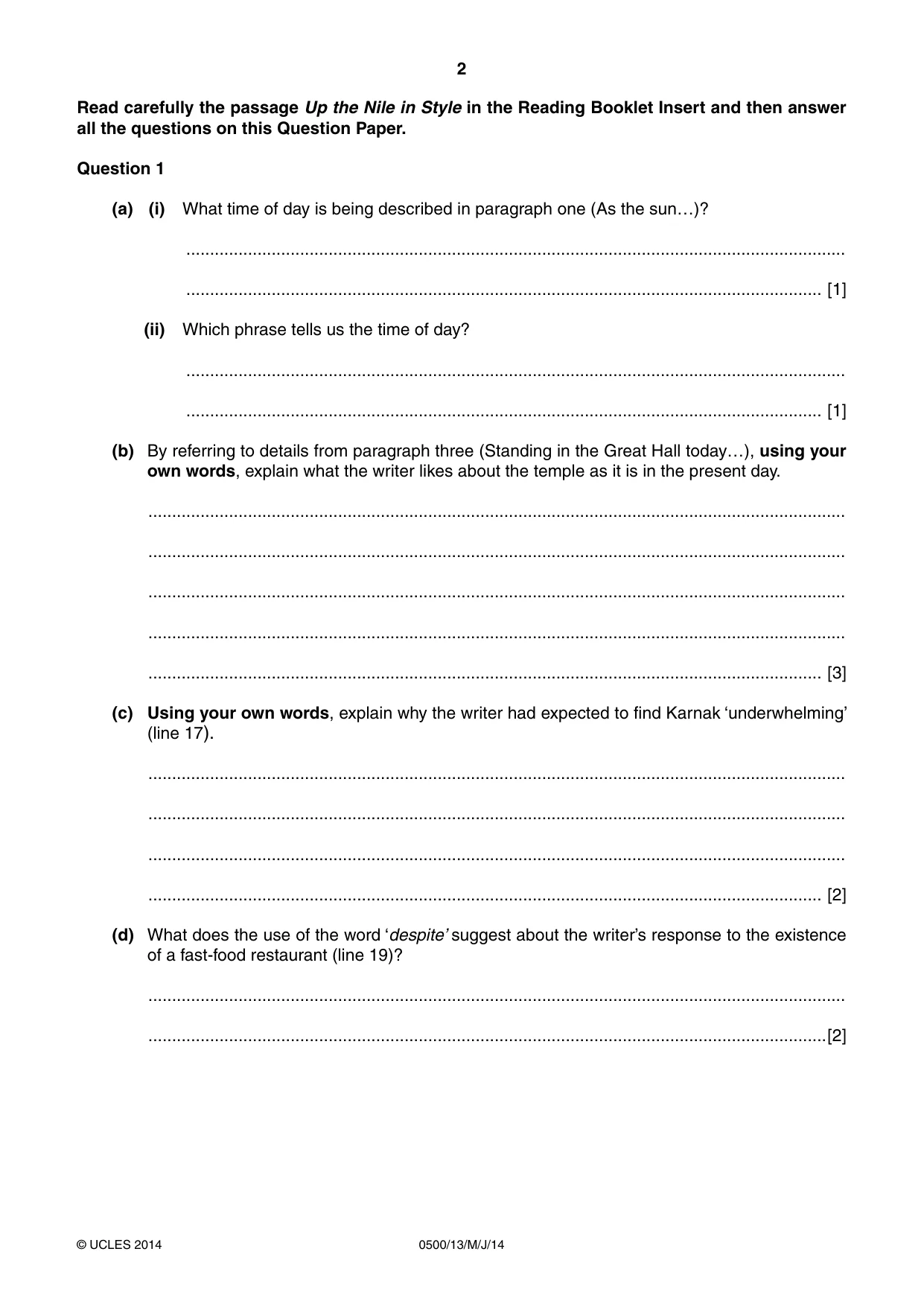 Cambridge IGCSE English - First Language 0500 2014 May/June Paper 1 · Variant 3 question paper, page 2 of 12