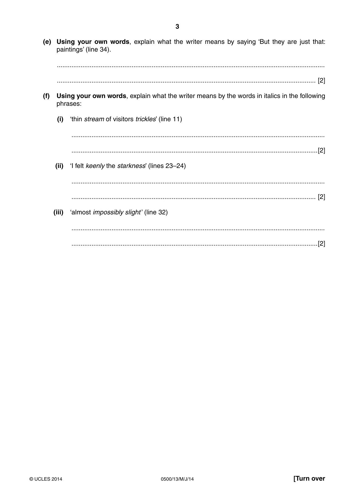 Cambridge IGCSE English - First Language 0500 2014 May/June Paper 1 · Variant 3 question paper, page 3 of 12