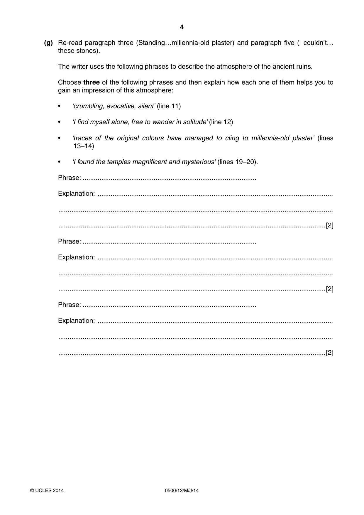 Cambridge IGCSE English - First Language 0500 2014 May/June Paper 1 · Variant 3 question paper, page 4 of 12