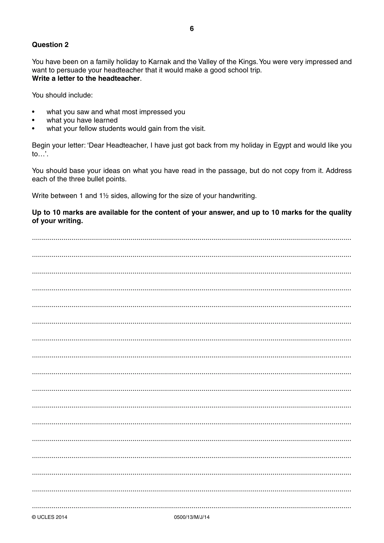 Cambridge IGCSE English - First Language 0500 2014 May/June Paper 1 · Variant 3 question paper, page 6 of 12