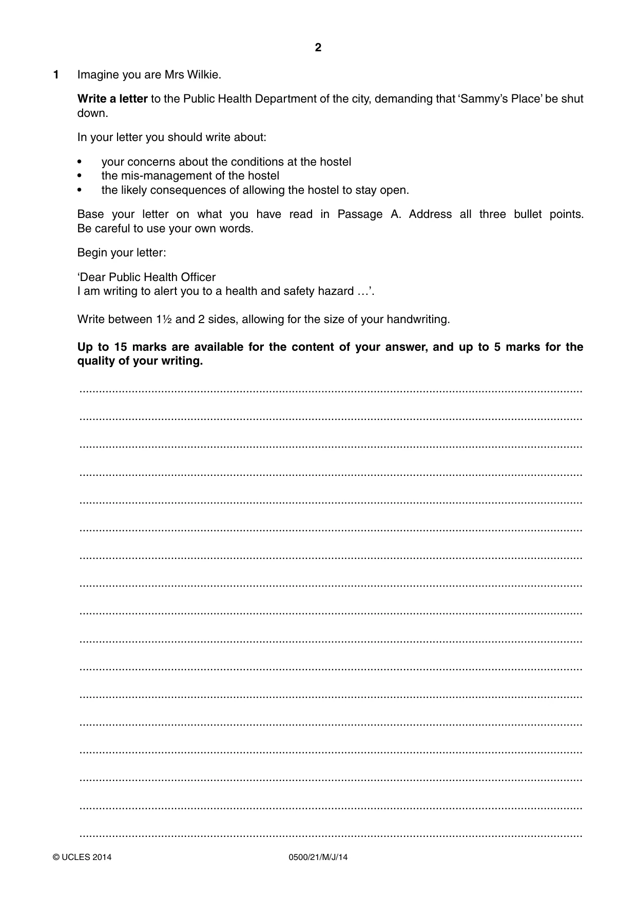 Cambridge IGCSE English - First Language 0500 2014 May/June Paper 2 · Variant 1 question paper, page 2 of 12