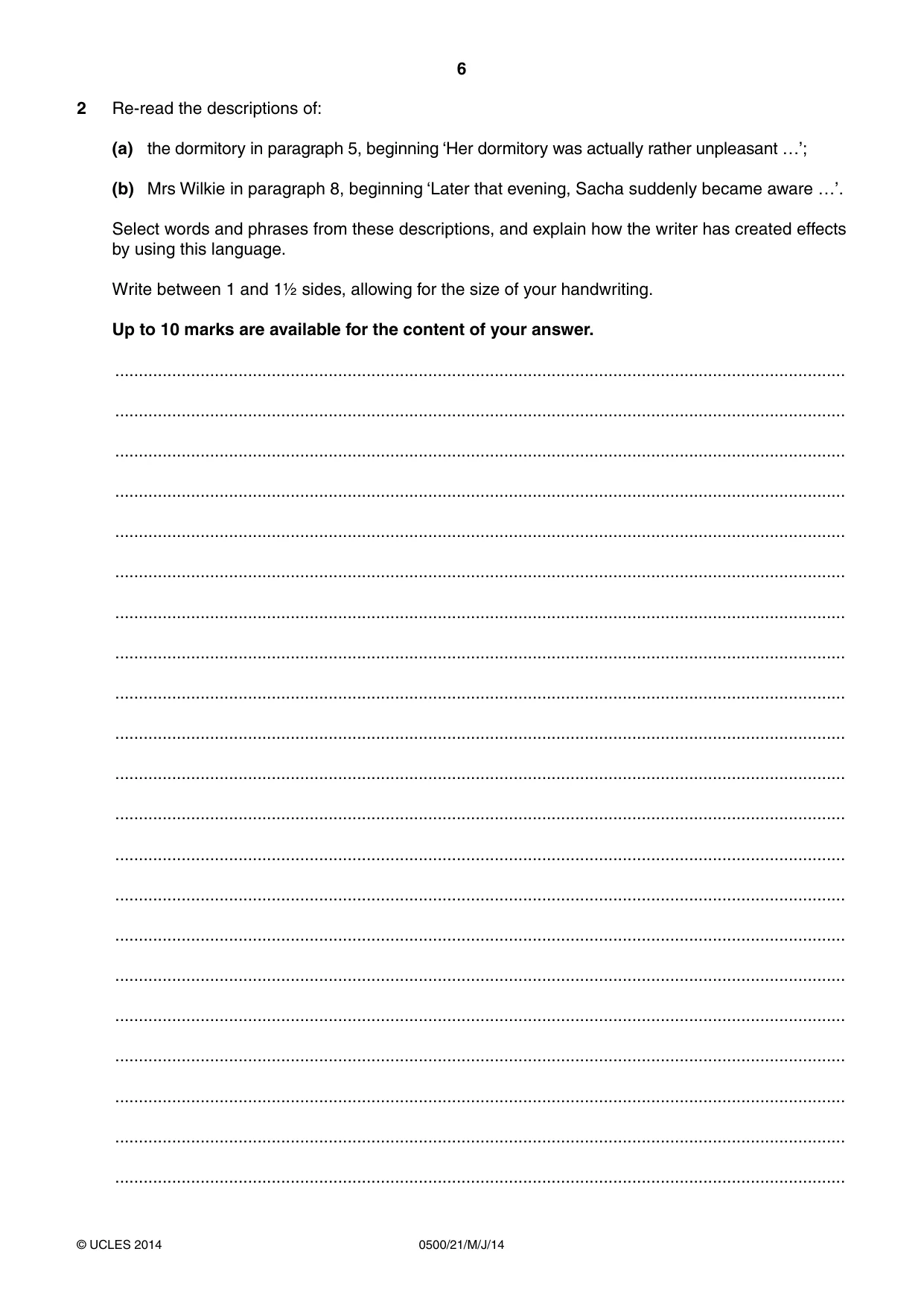 Cambridge IGCSE English - First Language 0500 2014 May/June Paper 2 · Variant 1 question paper, page 6 of 12
