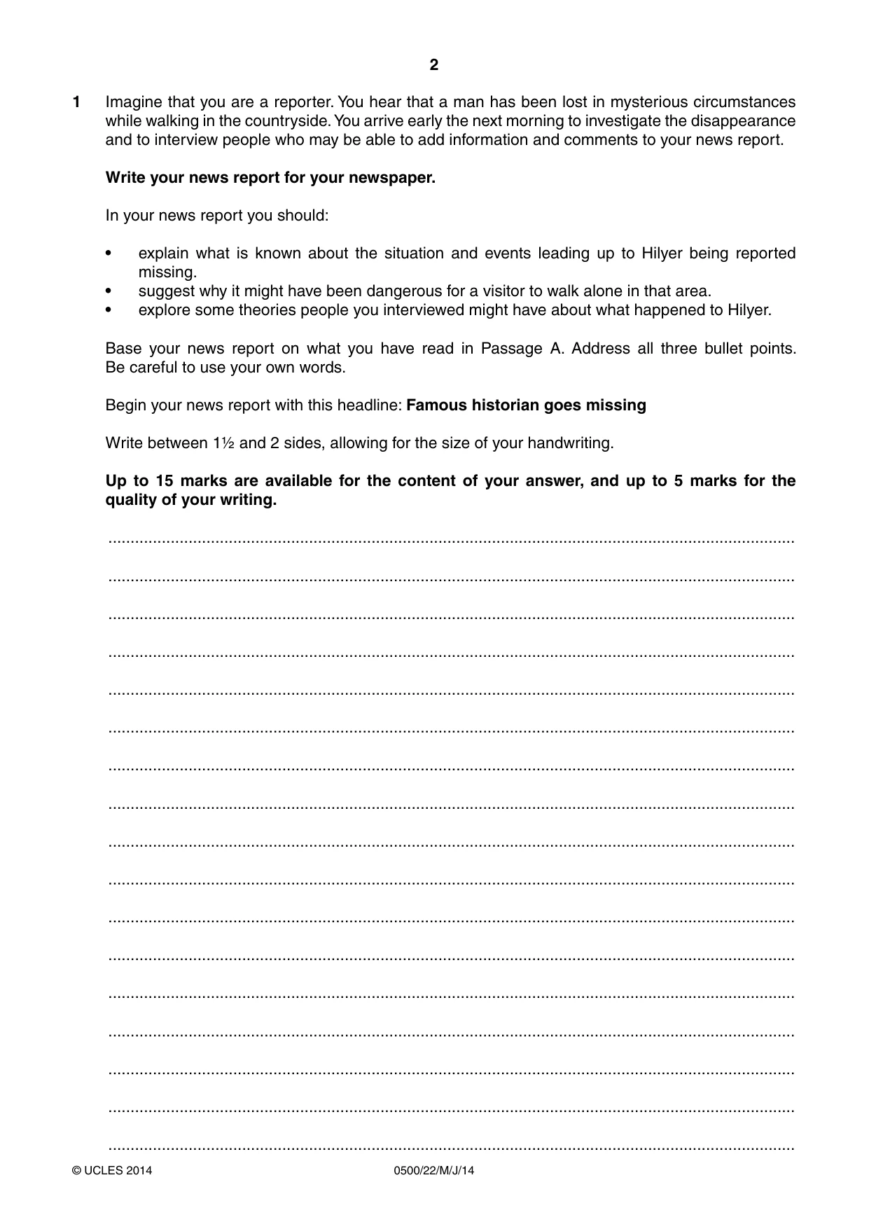 Cambridge IGCSE English - First Language 0500 2014 May/June Paper 2 · Variant 2 question paper, page 2 of 12