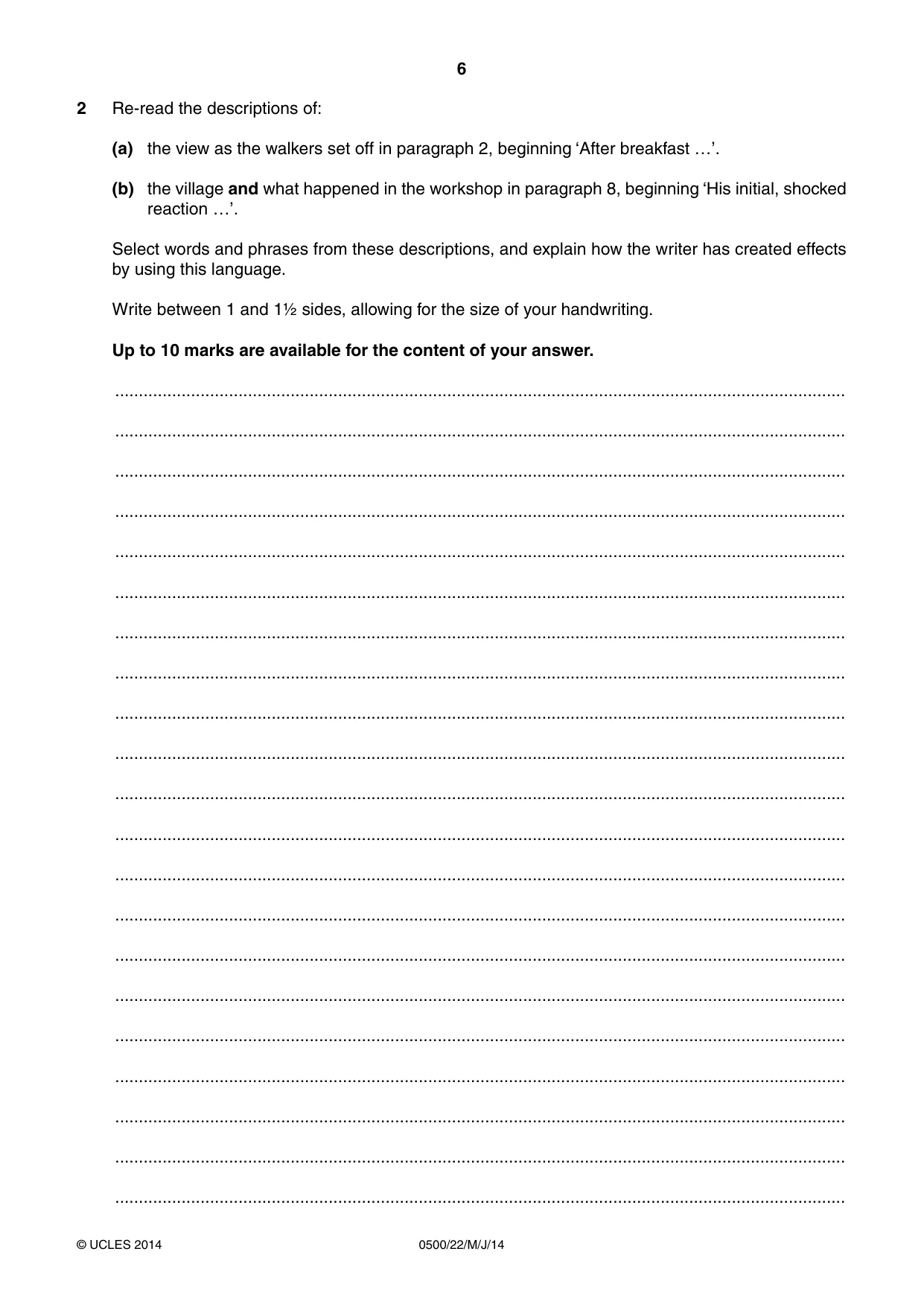 Cambridge IGCSE English - First Language 0500 2014 May/June Paper 2 · Variant 2 question paper, page 6 of 12