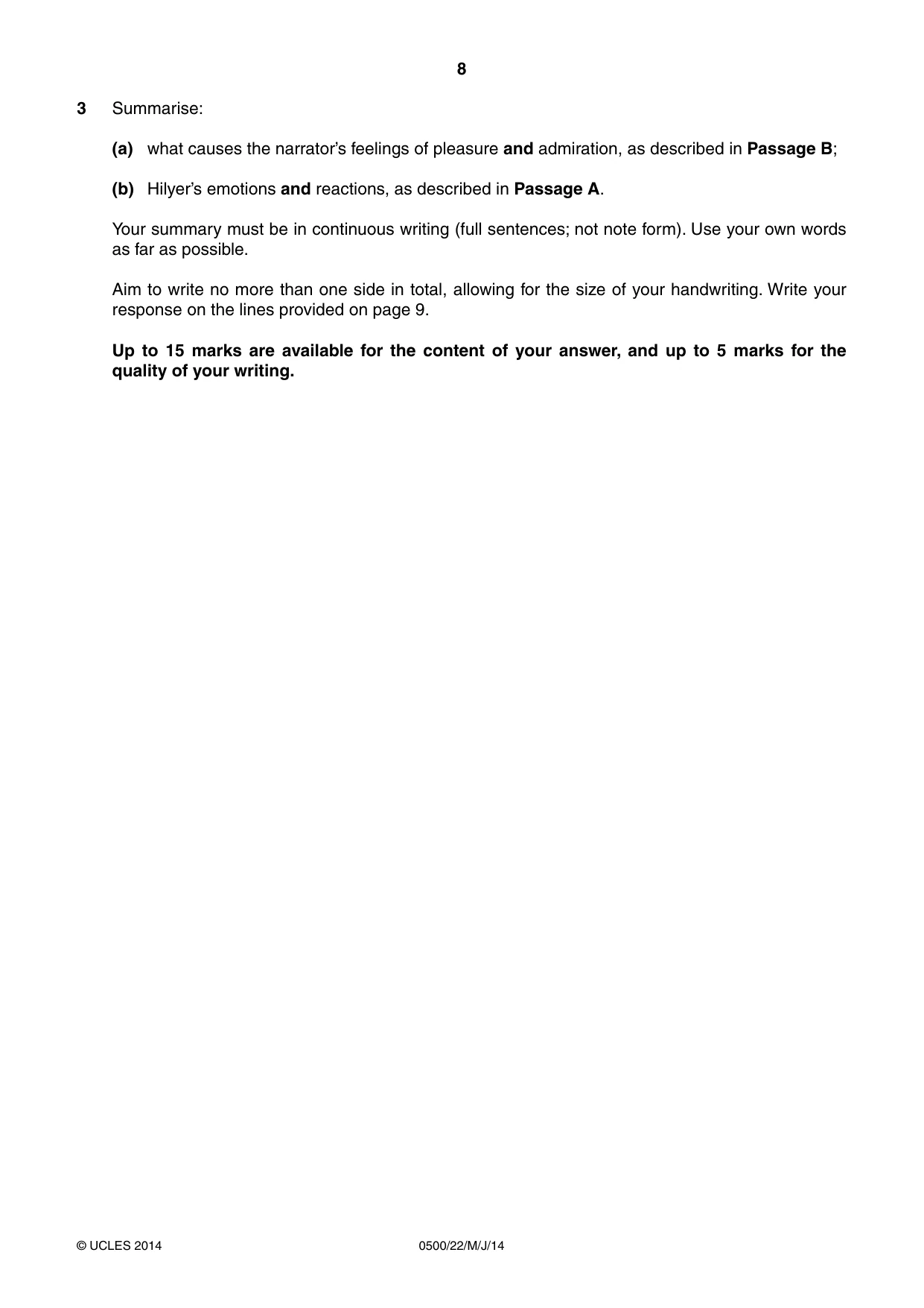Cambridge IGCSE English - First Language 0500 2014 May/June Paper 2 · Variant 2 question paper, page 8 of 12