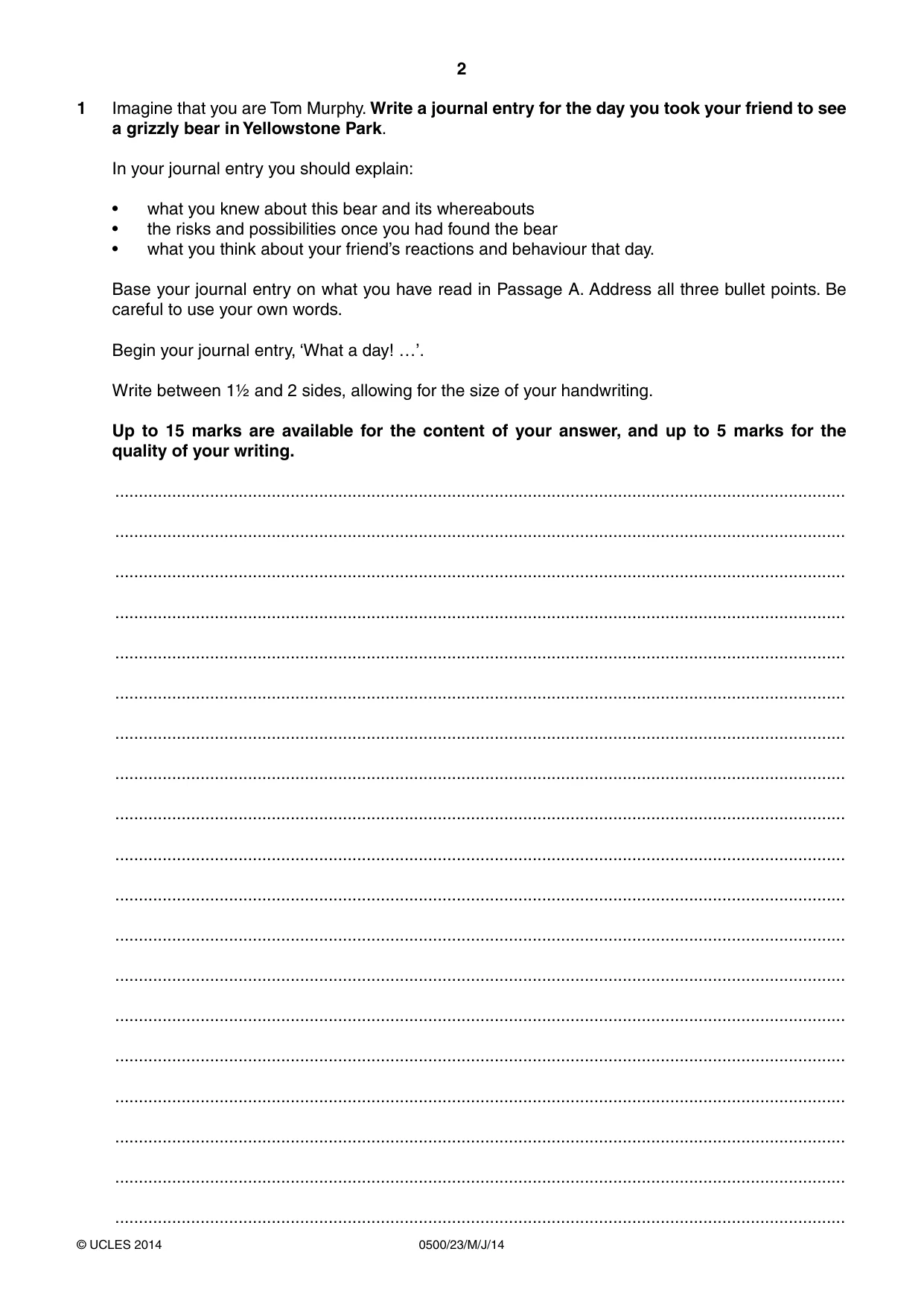 Cambridge IGCSE English - First Language 0500 2014 May/June Paper 2 · Variant 3 question paper, page 2 of 12