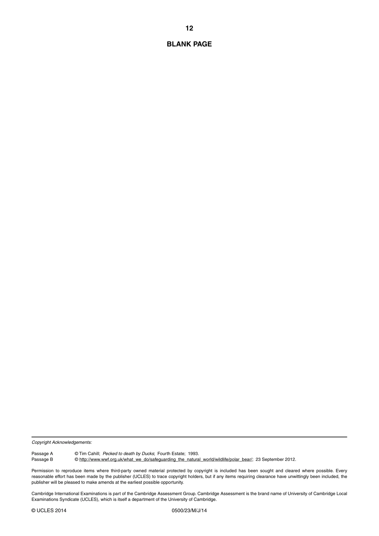 Cambridge IGCSE English - First Language 0500 2014 May/June Paper 2 · Variant 3 question paper, page 12 of 12