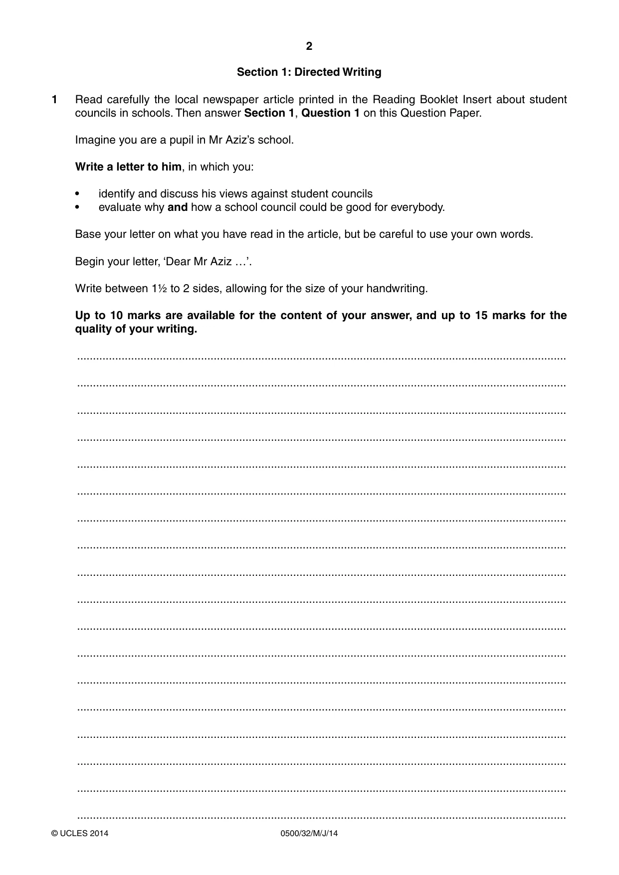 Cambridge IGCSE English - First Language 0500 2014 May/June Paper 3 · Variant 2 question paper, page 2 of 12