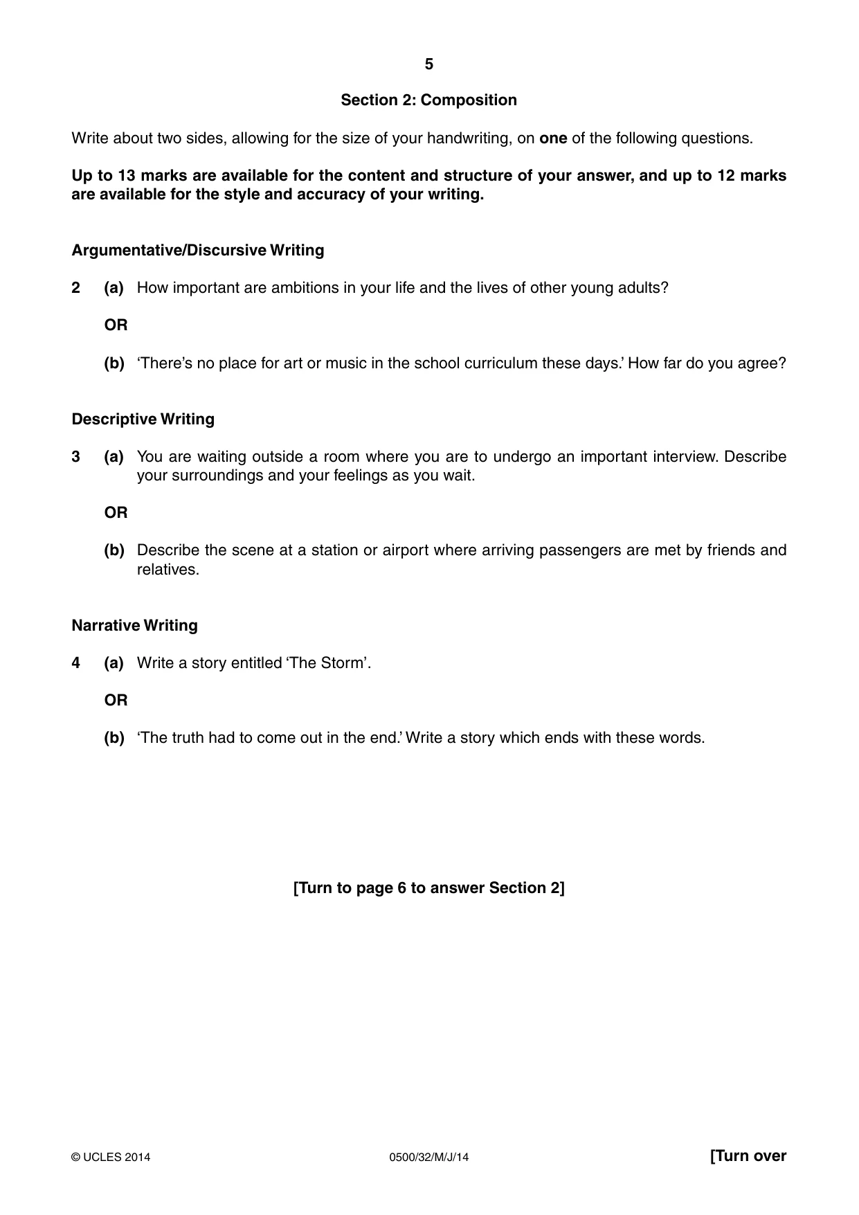 Cambridge IGCSE English - First Language 0500 2014 May/June Paper 3 · Variant 2 question paper, page 5 of 12