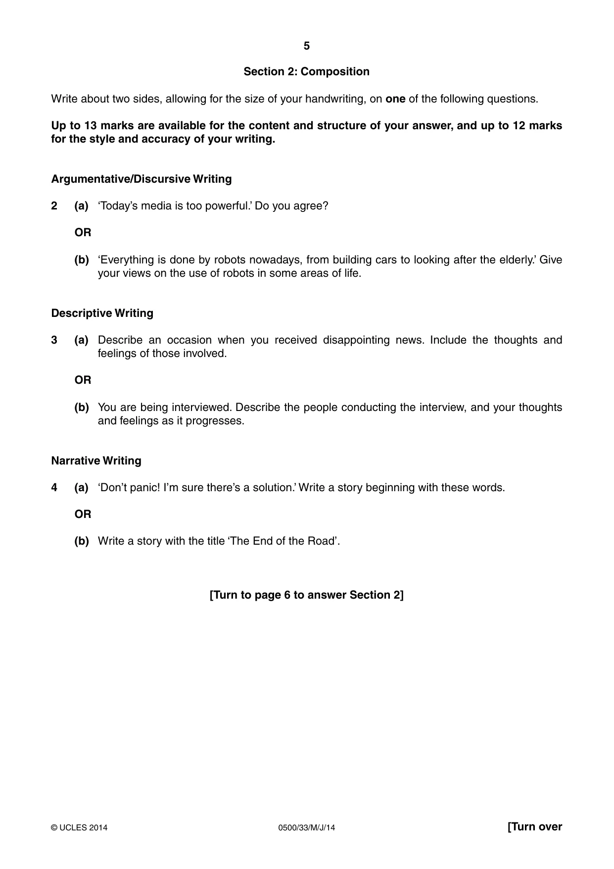 Cambridge IGCSE English - First Language 0500 2014 May/June Paper 3 · Variant 3 question paper, page 5 of 12