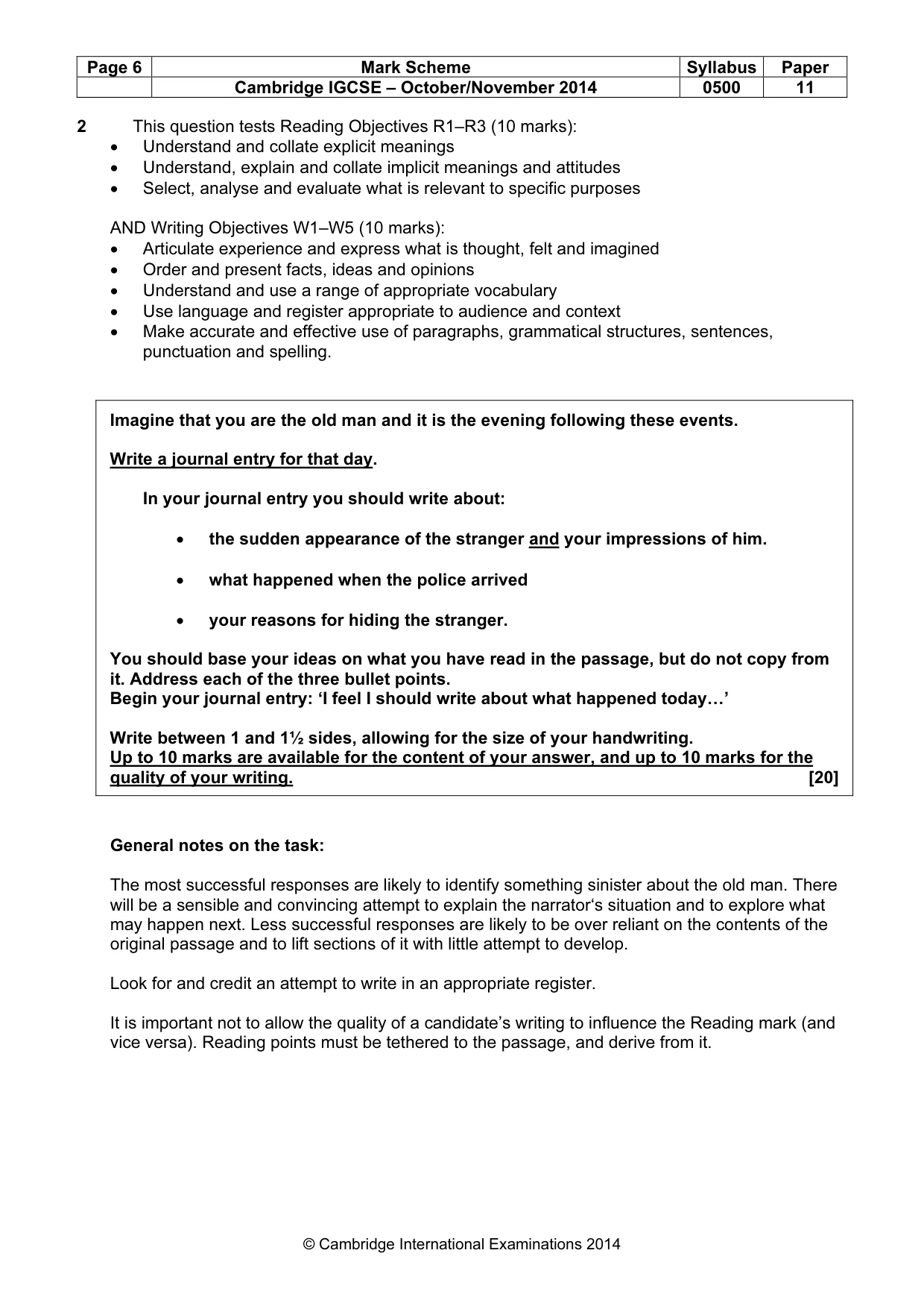 Mark scheme, page 6 of 8