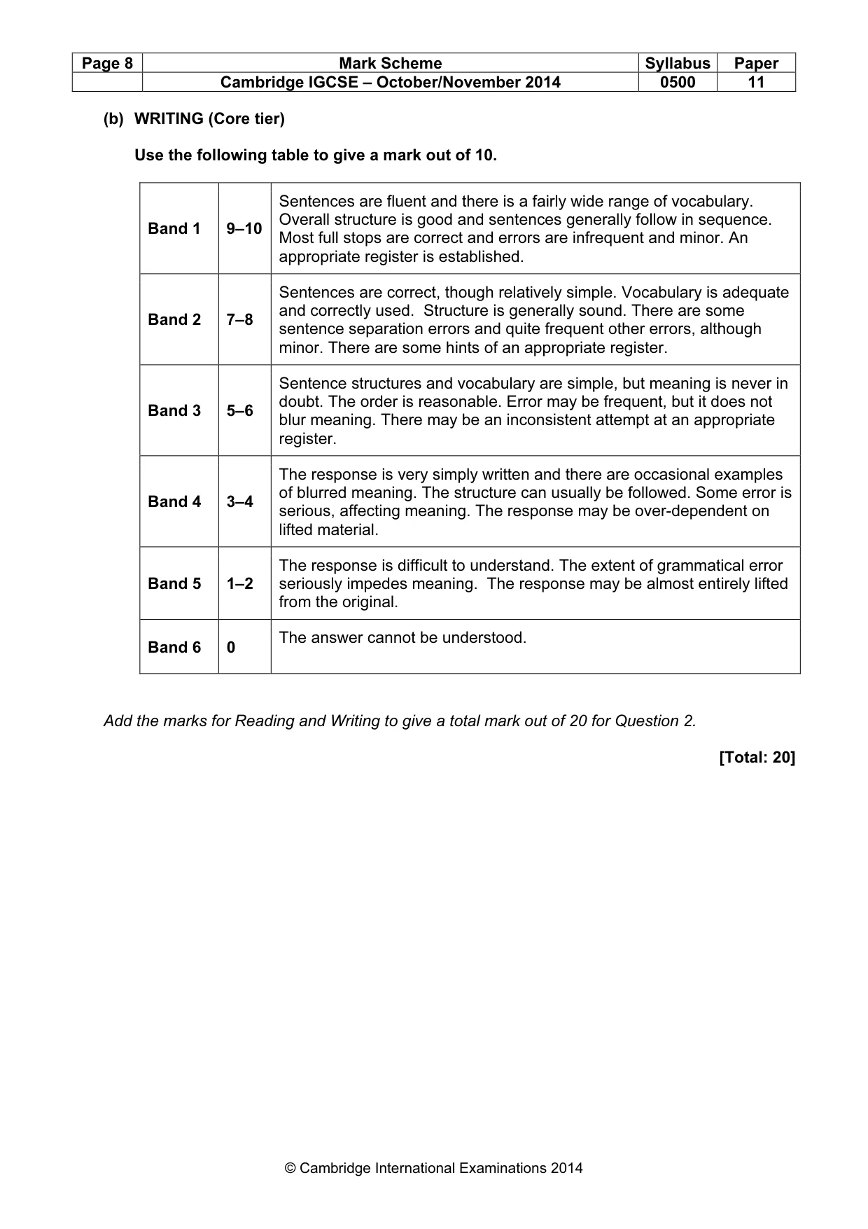 Mark scheme, page 8 of 8