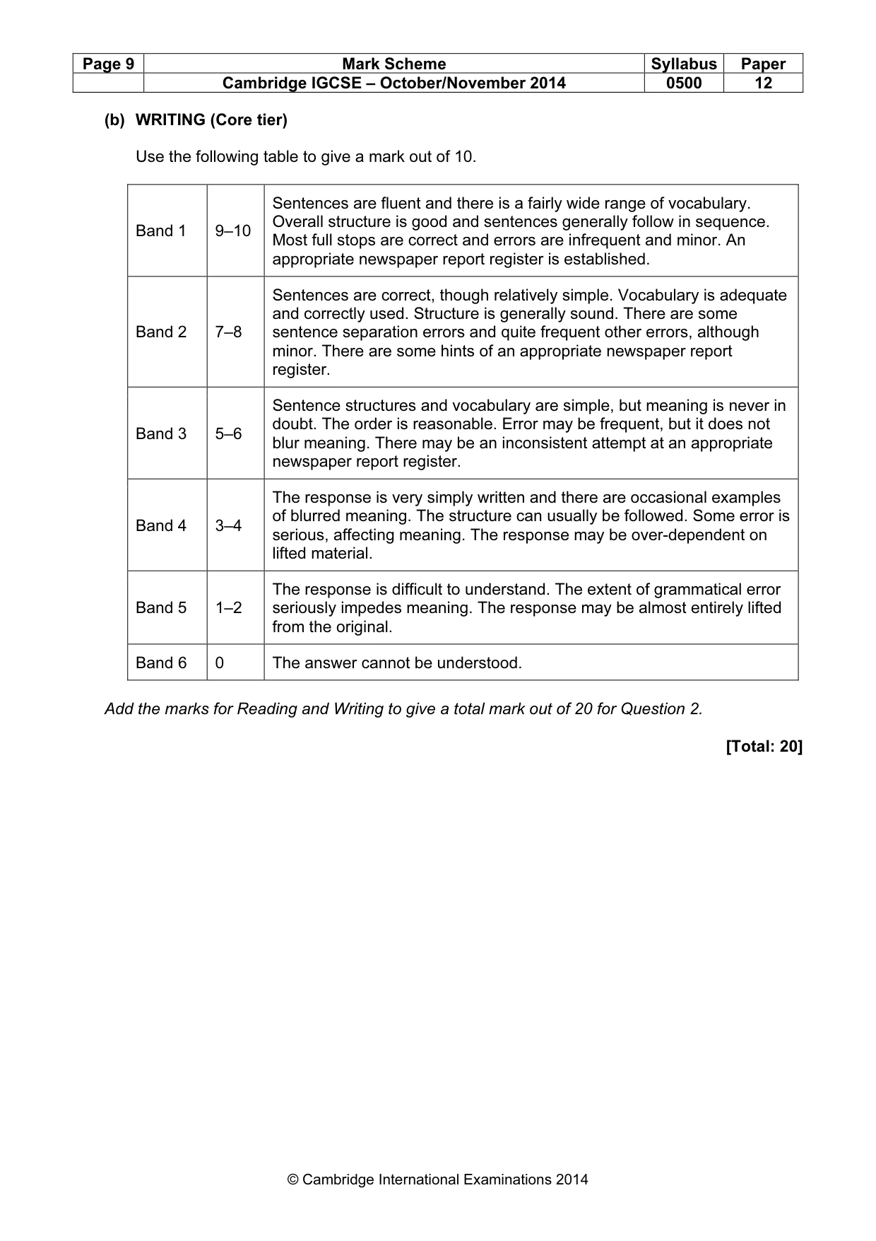Mark scheme, page 9 of 9