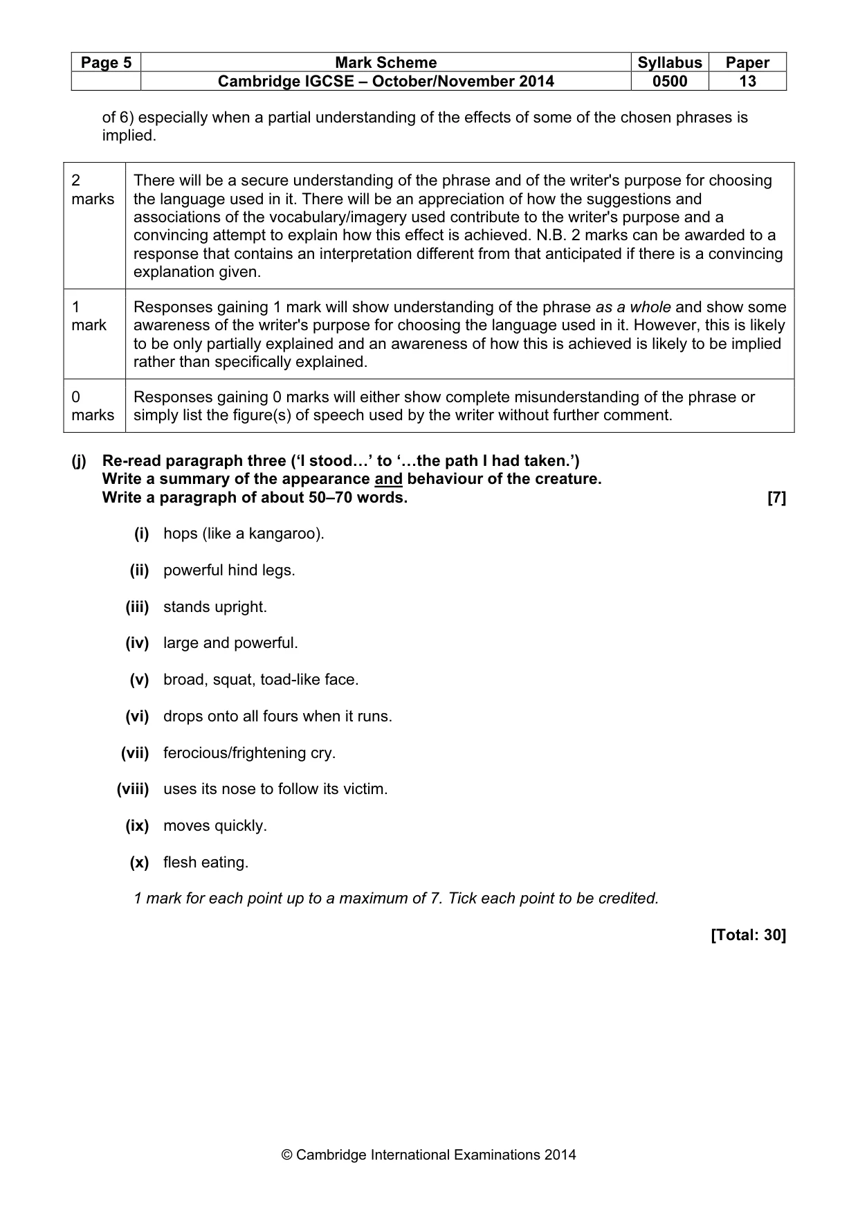 Mark scheme, page 5 of 8