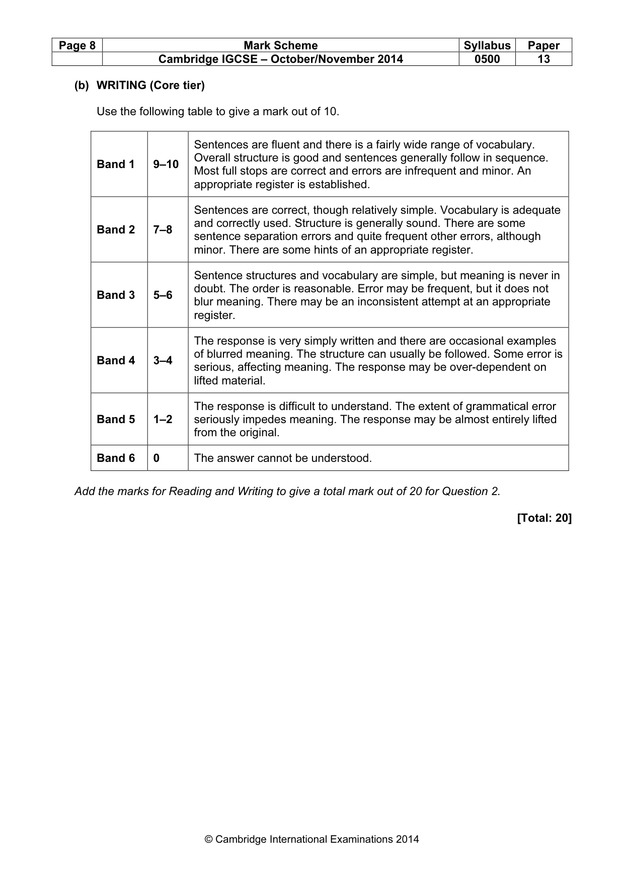 Mark scheme, page 8 of 8