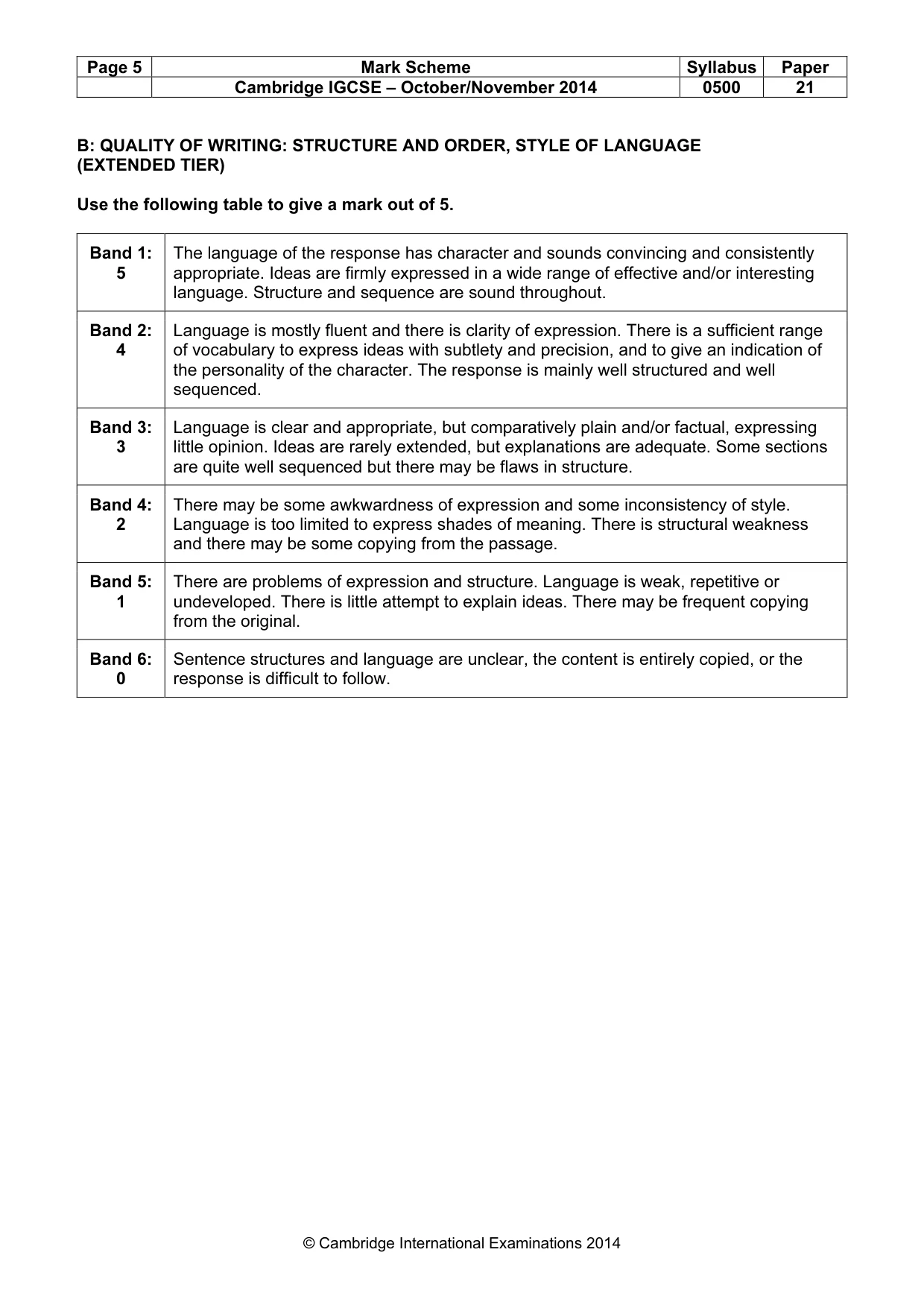 Mark scheme, page 5 of 11