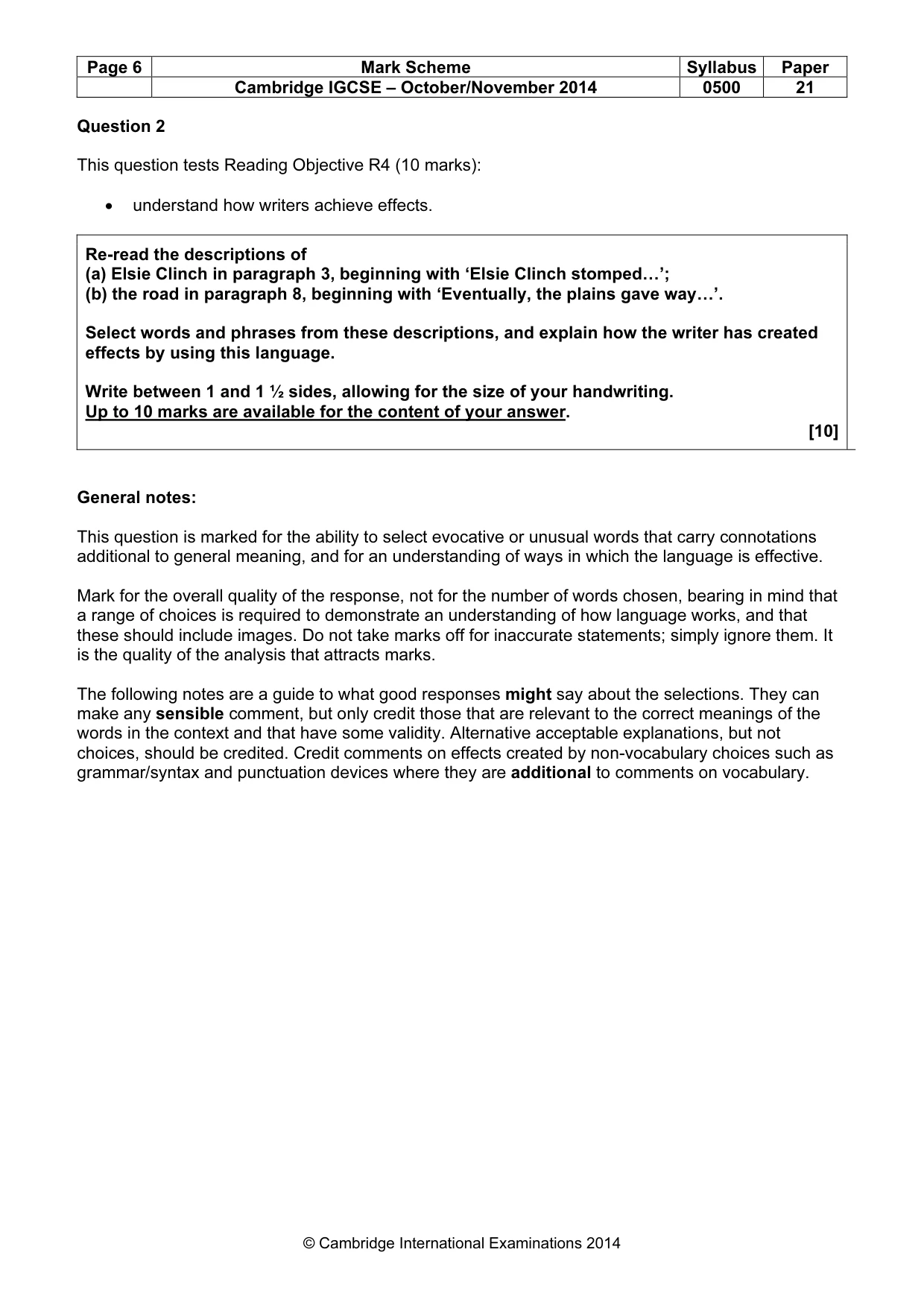 Mark scheme, page 6 of 11