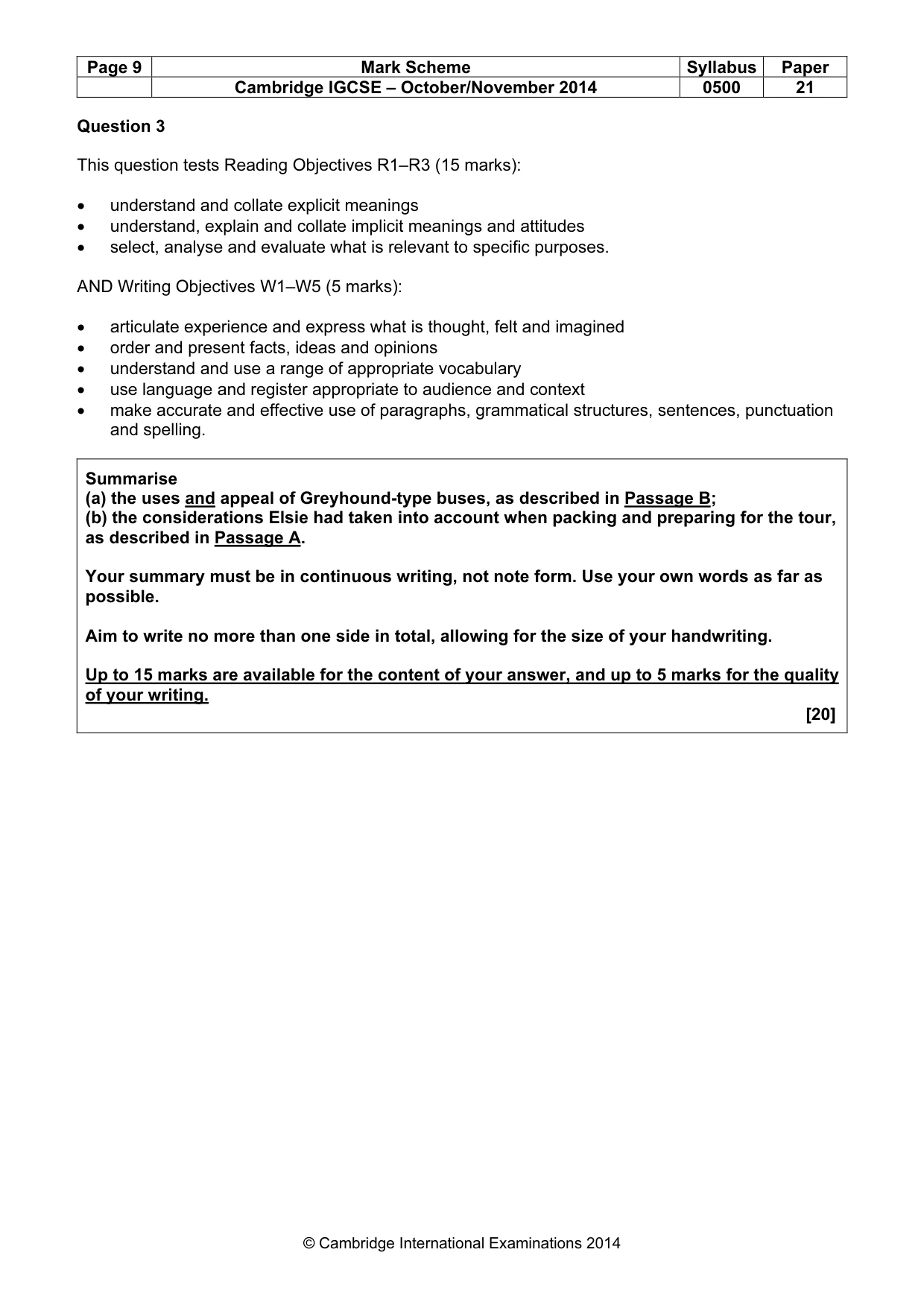 Mark scheme, page 9 of 11