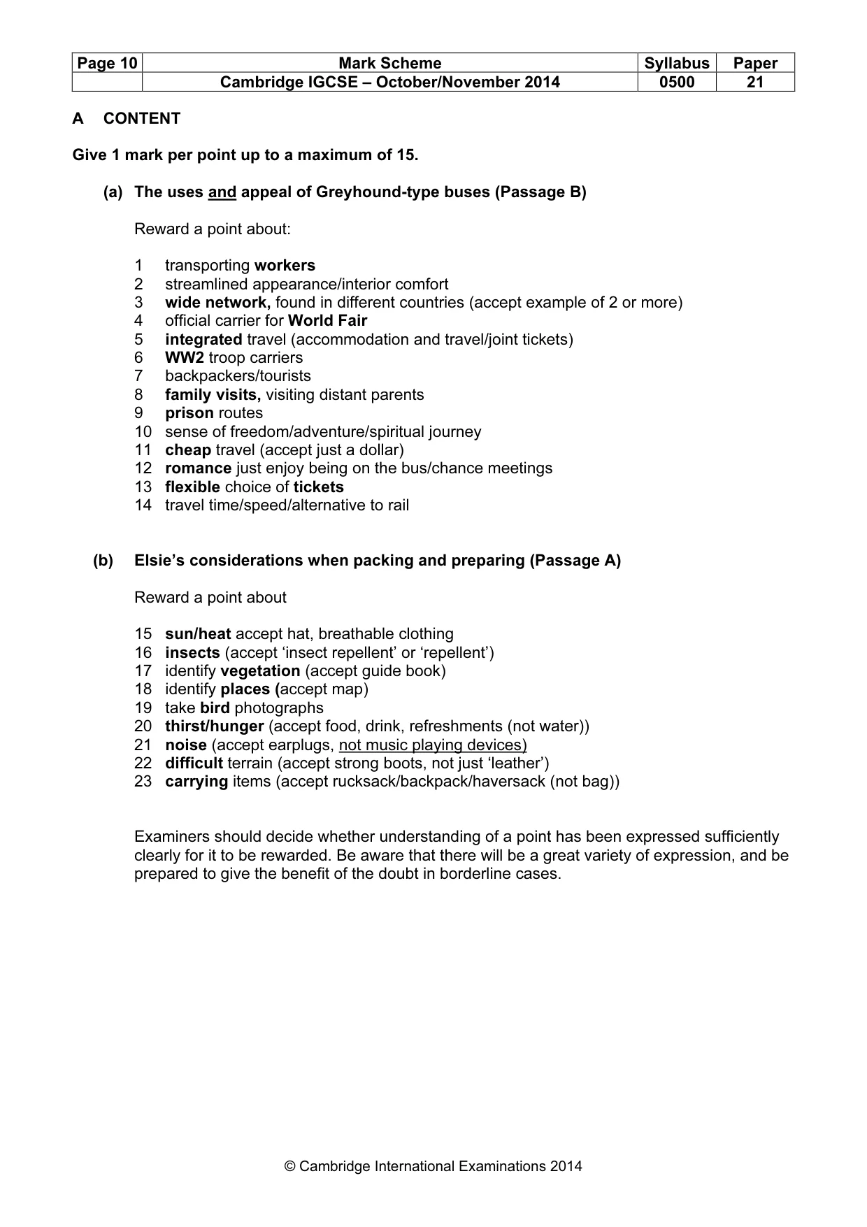 Mark scheme, page 10 of 11