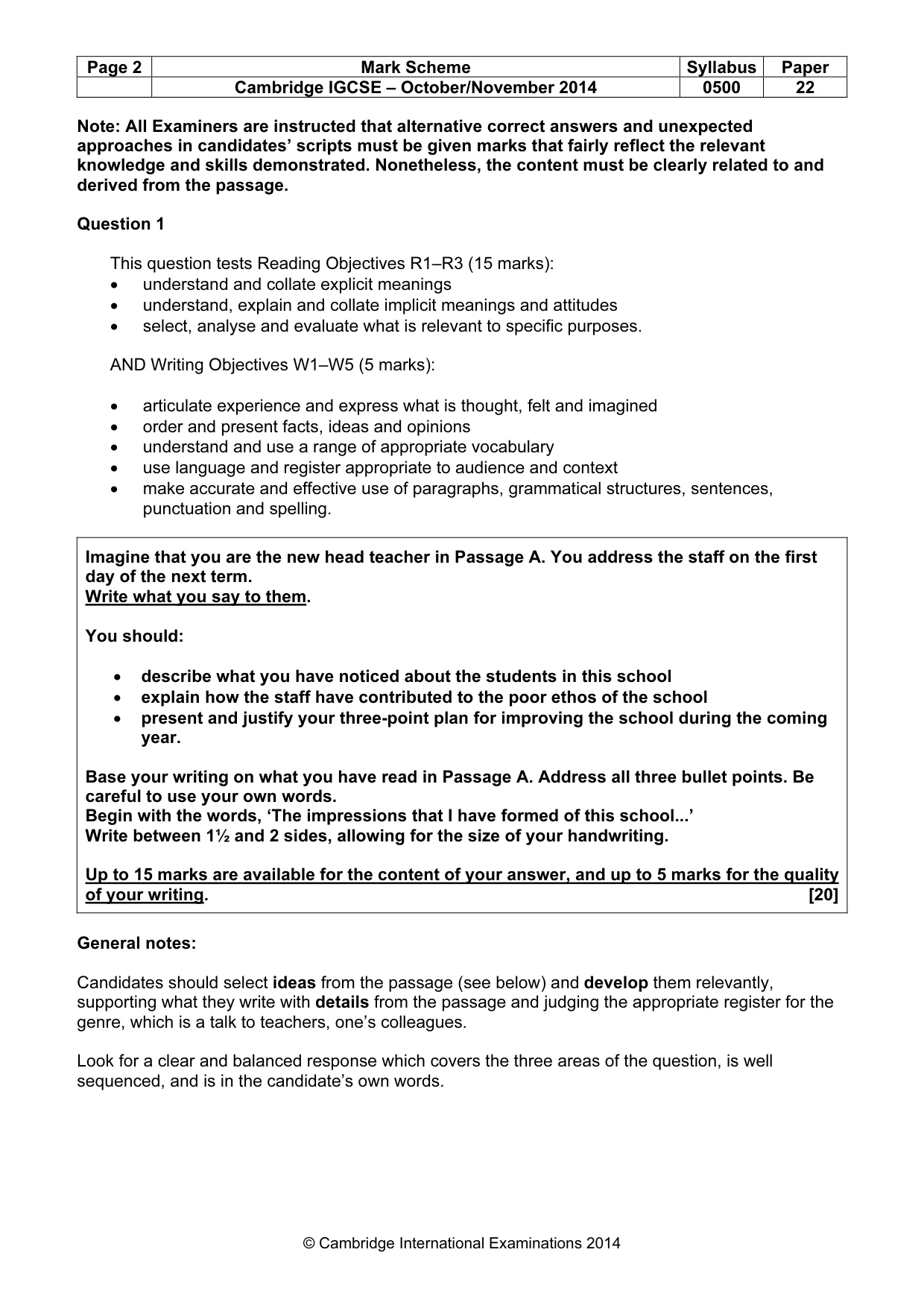 Mark scheme, page 2 of 11