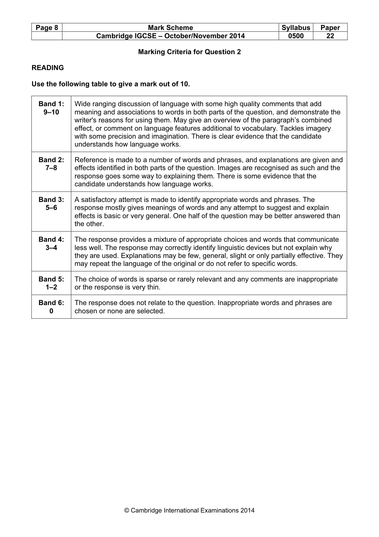 Mark scheme, page 8 of 11