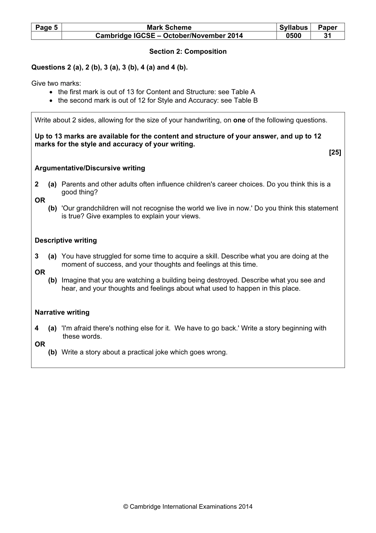Mark scheme, page 5 of 9