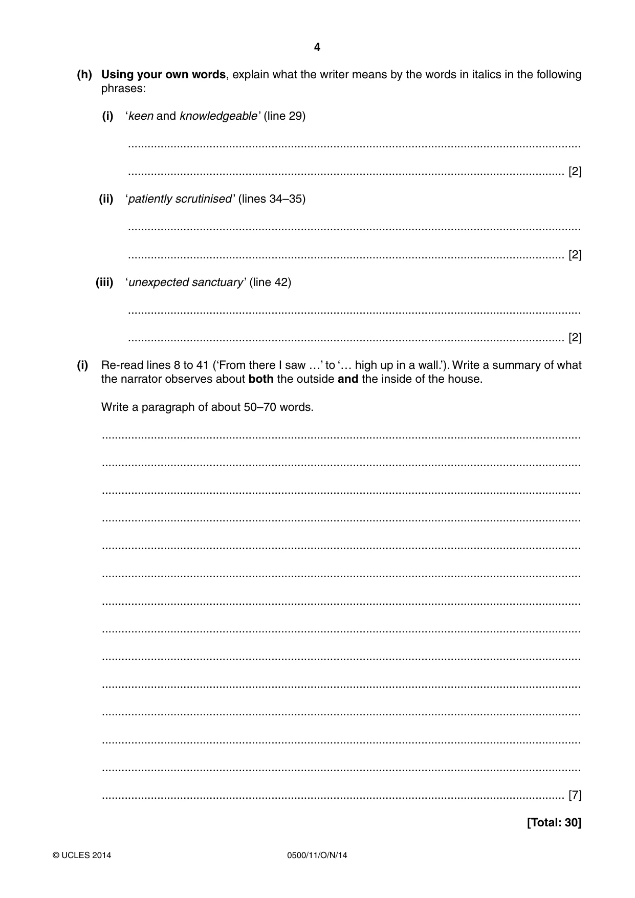 Cambridge IGCSE English - First Language 0500 2014 Oct/Nov Paper 1 · Variant 1 question paper, page 4 of 12