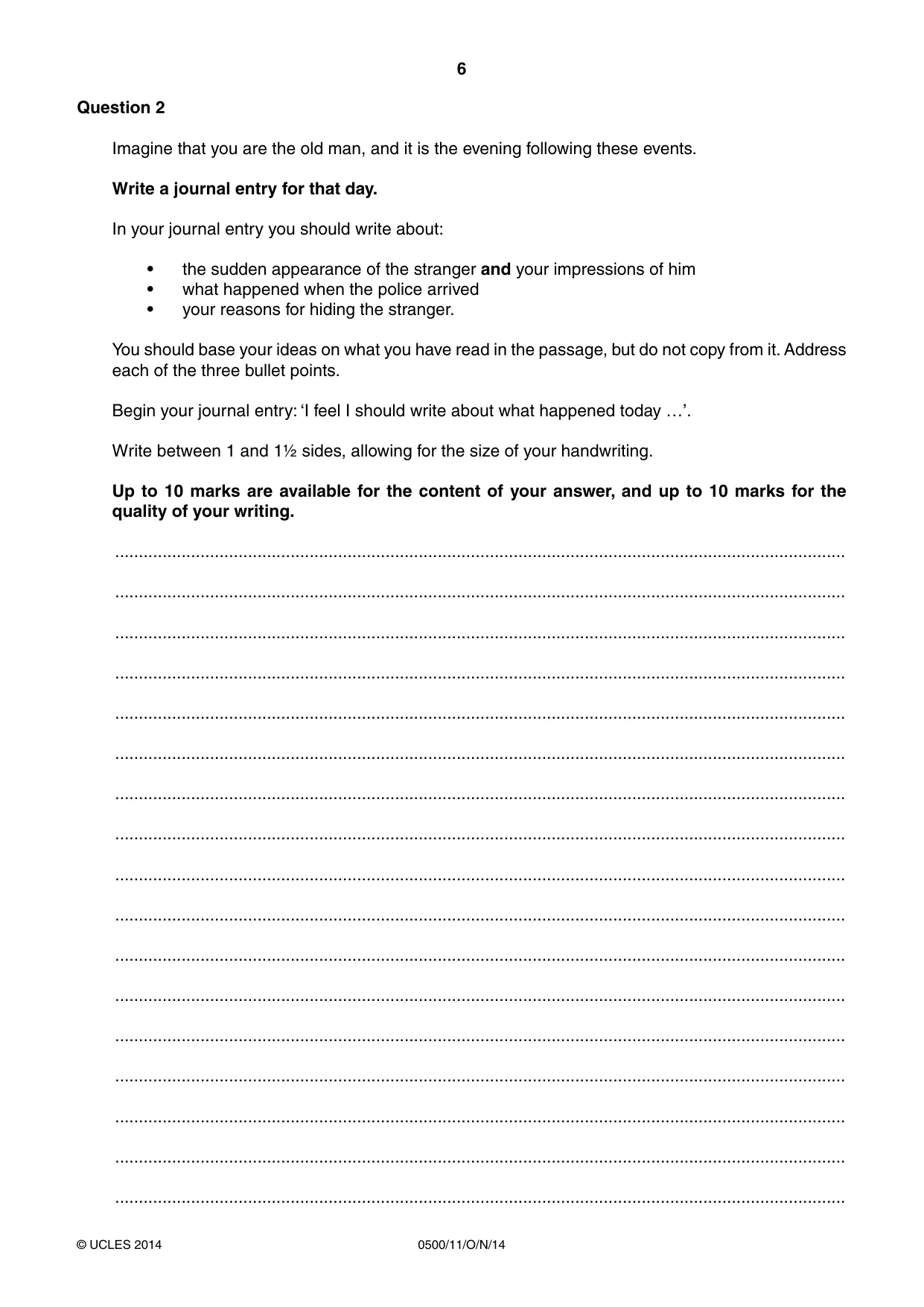 Cambridge IGCSE English - First Language 0500 2014 Oct/Nov Paper 1 · Variant 1 question paper, page 6 of 12