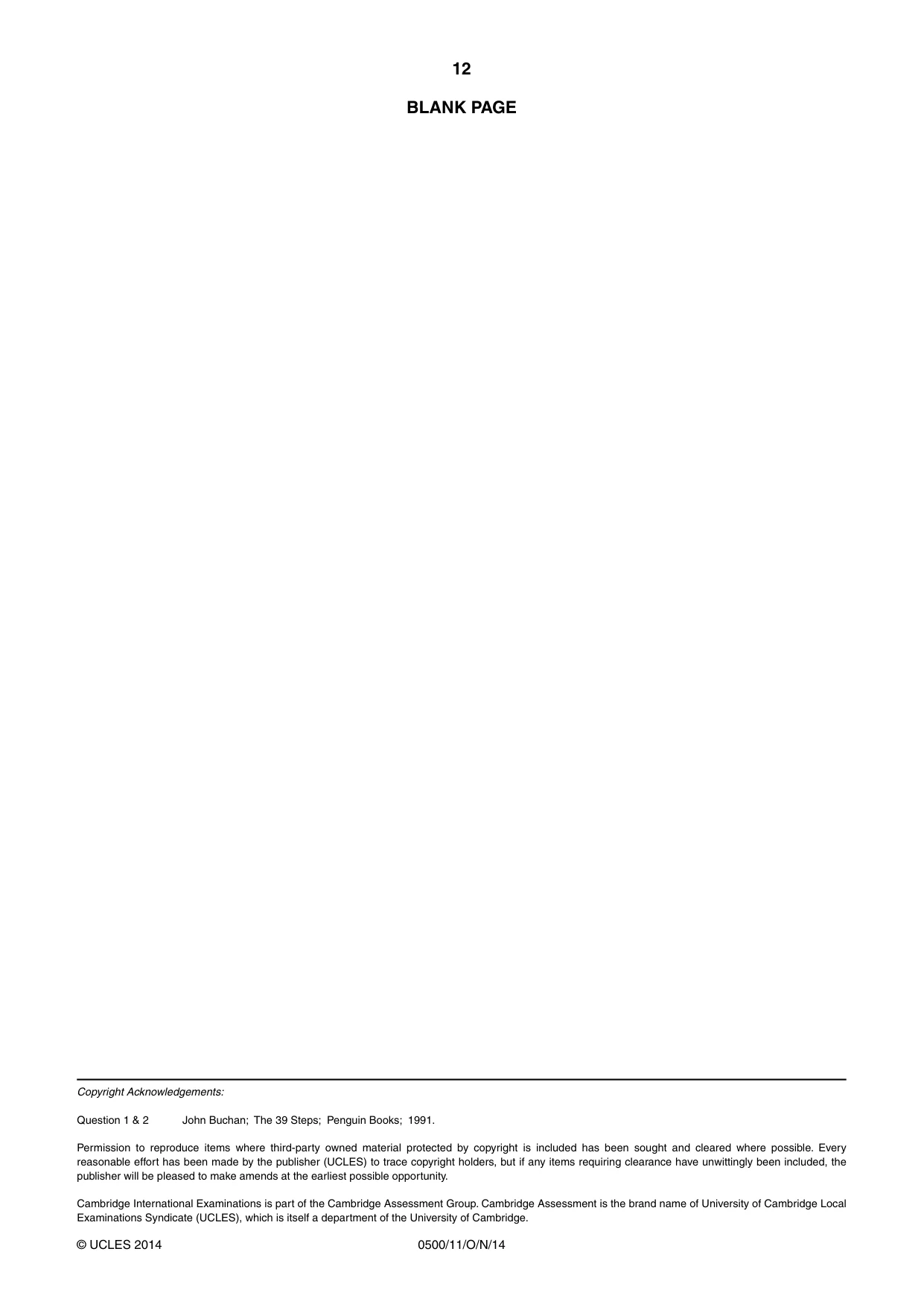 Cambridge IGCSE English - First Language 0500 2014 Oct/Nov Paper 1 · Variant 1 question paper, page 12 of 12