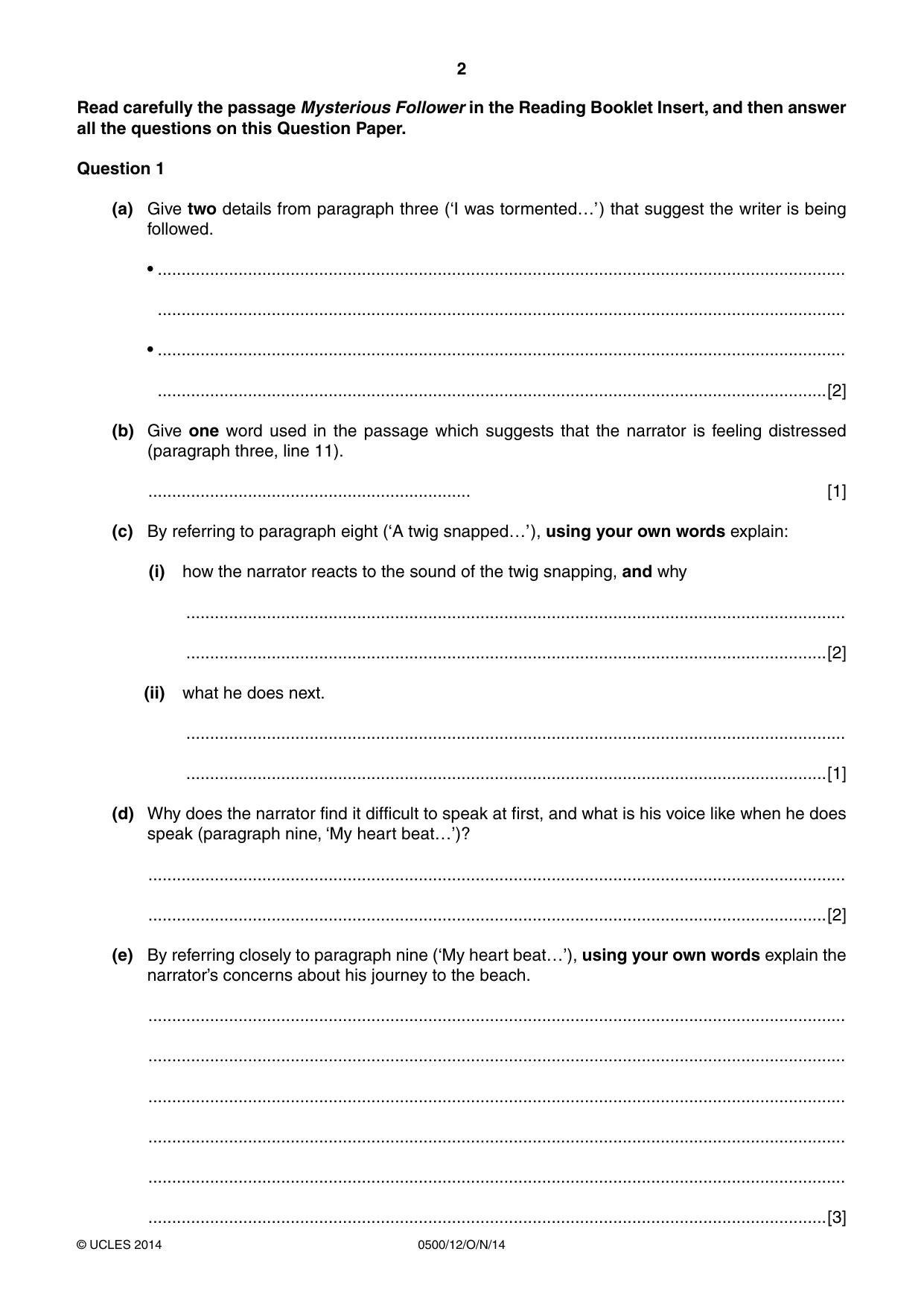 Cambridge IGCSE English - First Language 0500 2014 Oct/Nov Paper 1 · Variant 2 question paper, page 2 of 12