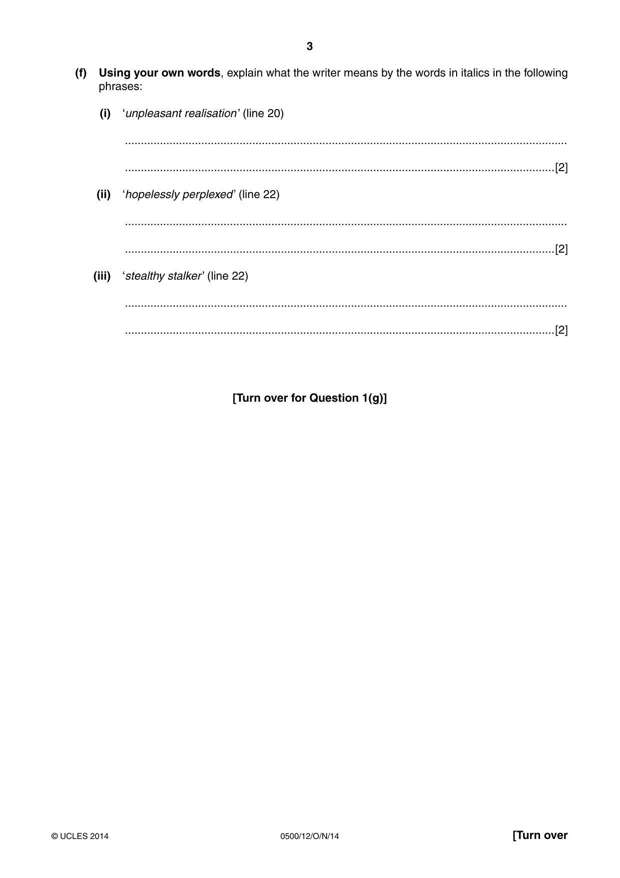 Cambridge IGCSE English - First Language 0500 2014 Oct/Nov Paper 1 · Variant 2 question paper, page 3 of 12