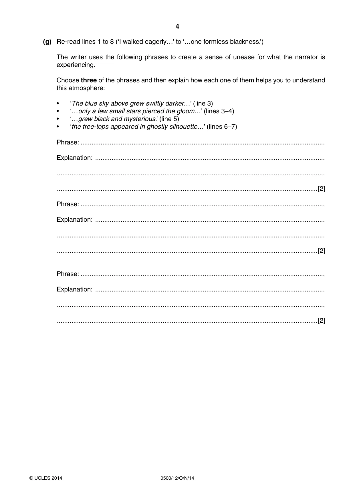 Cambridge IGCSE English - First Language 0500 2014 Oct/Nov Paper 1 · Variant 2 question paper, page 4 of 12