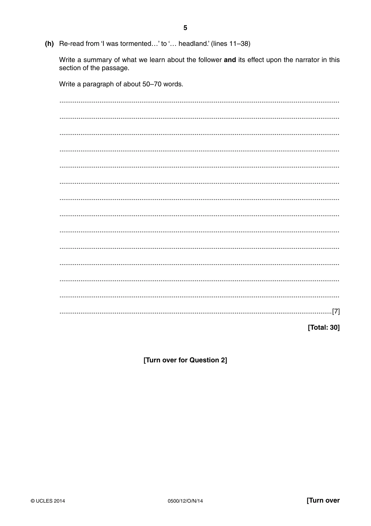 Cambridge IGCSE English - First Language 0500 2014 Oct/Nov Paper 1 · Variant 2 question paper, page 5 of 12