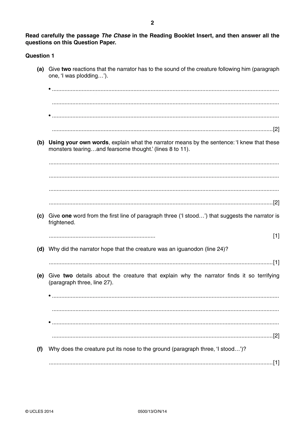 Cambridge IGCSE English - First Language 0500 2014 Oct/Nov Paper 1 · Variant 3 question paper, page 2 of 12
