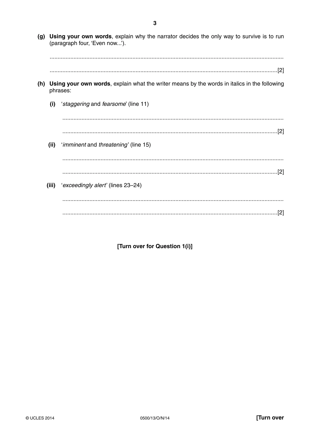 Cambridge IGCSE English - First Language 0500 2014 Oct/Nov Paper 1 · Variant 3 question paper, page 3 of 12
