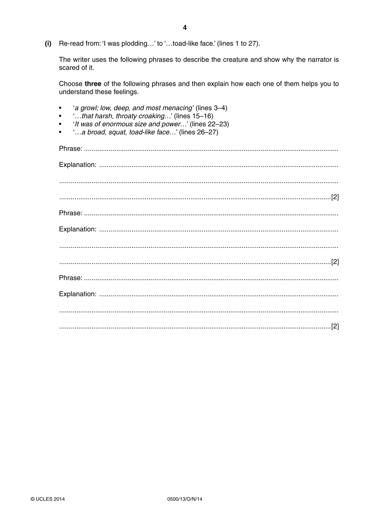 Cambridge IGCSE English - First Language 0500 2014 Oct/Nov Paper 1 · Variant 3 question paper, page 4 of 12
