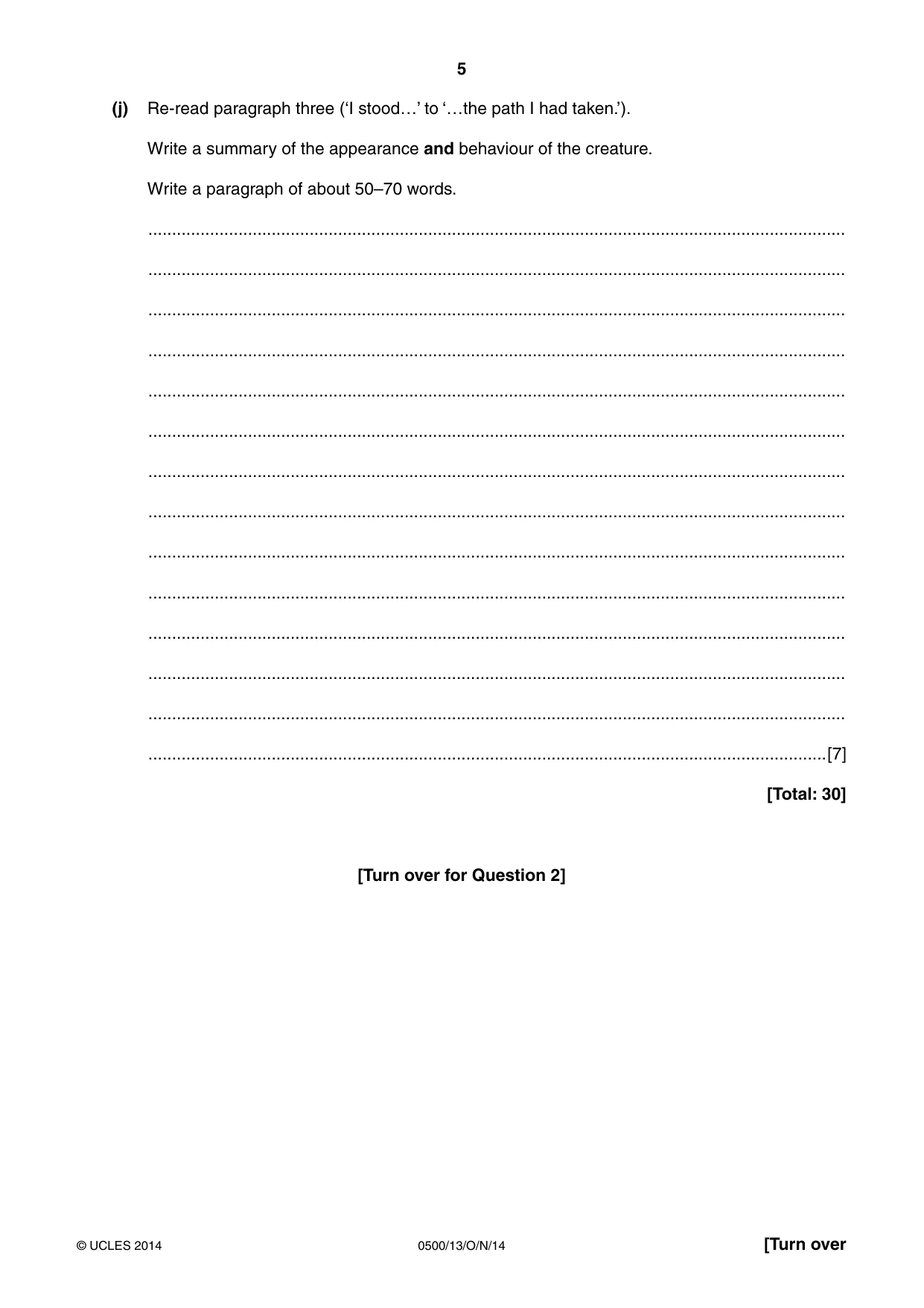 Cambridge IGCSE English - First Language 0500 2014 Oct/Nov Paper 1 · Variant 3 question paper, page 5 of 12