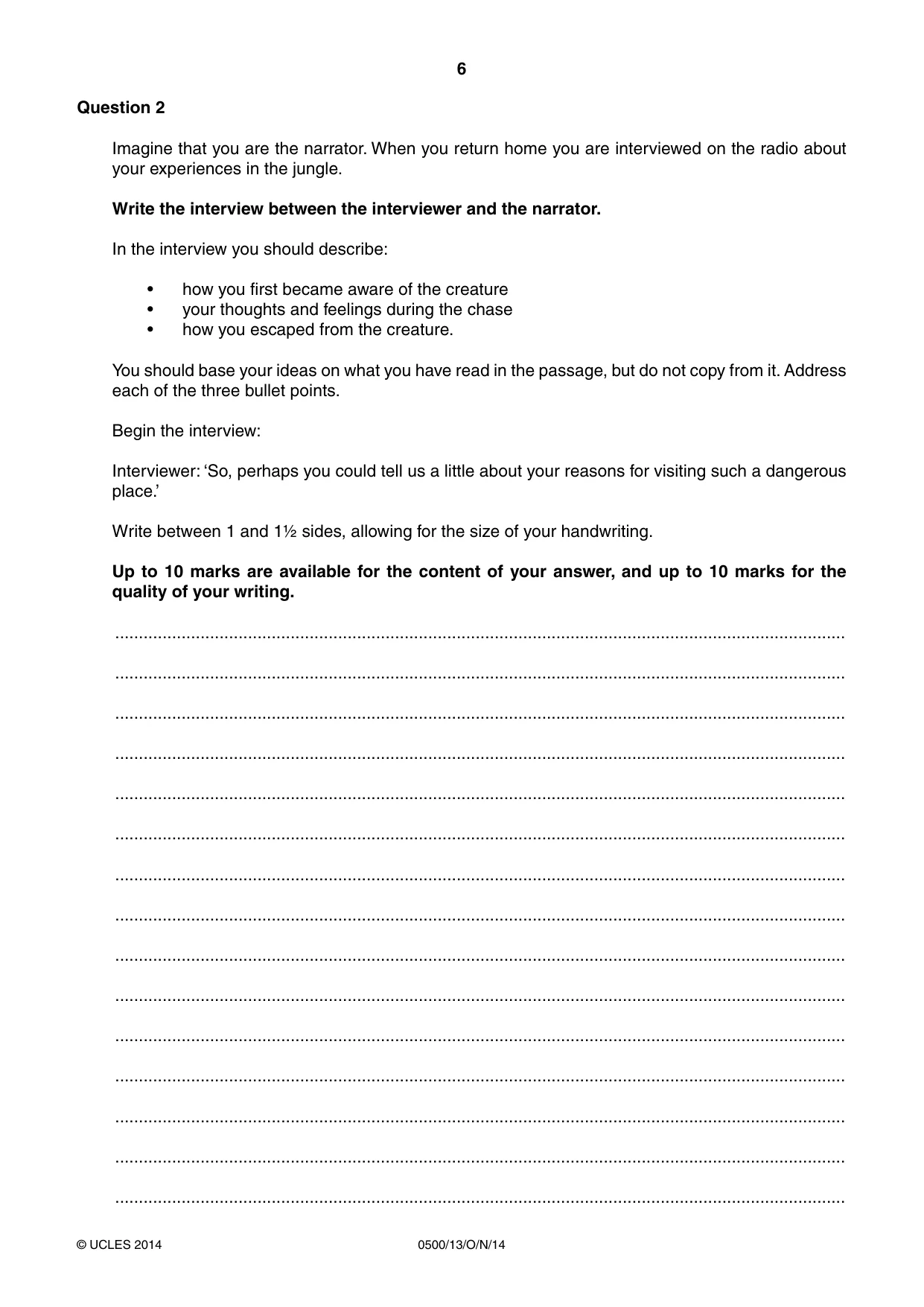 Cambridge IGCSE English - First Language 0500 2014 Oct/Nov Paper 1 · Variant 3 question paper, page 6 of 12