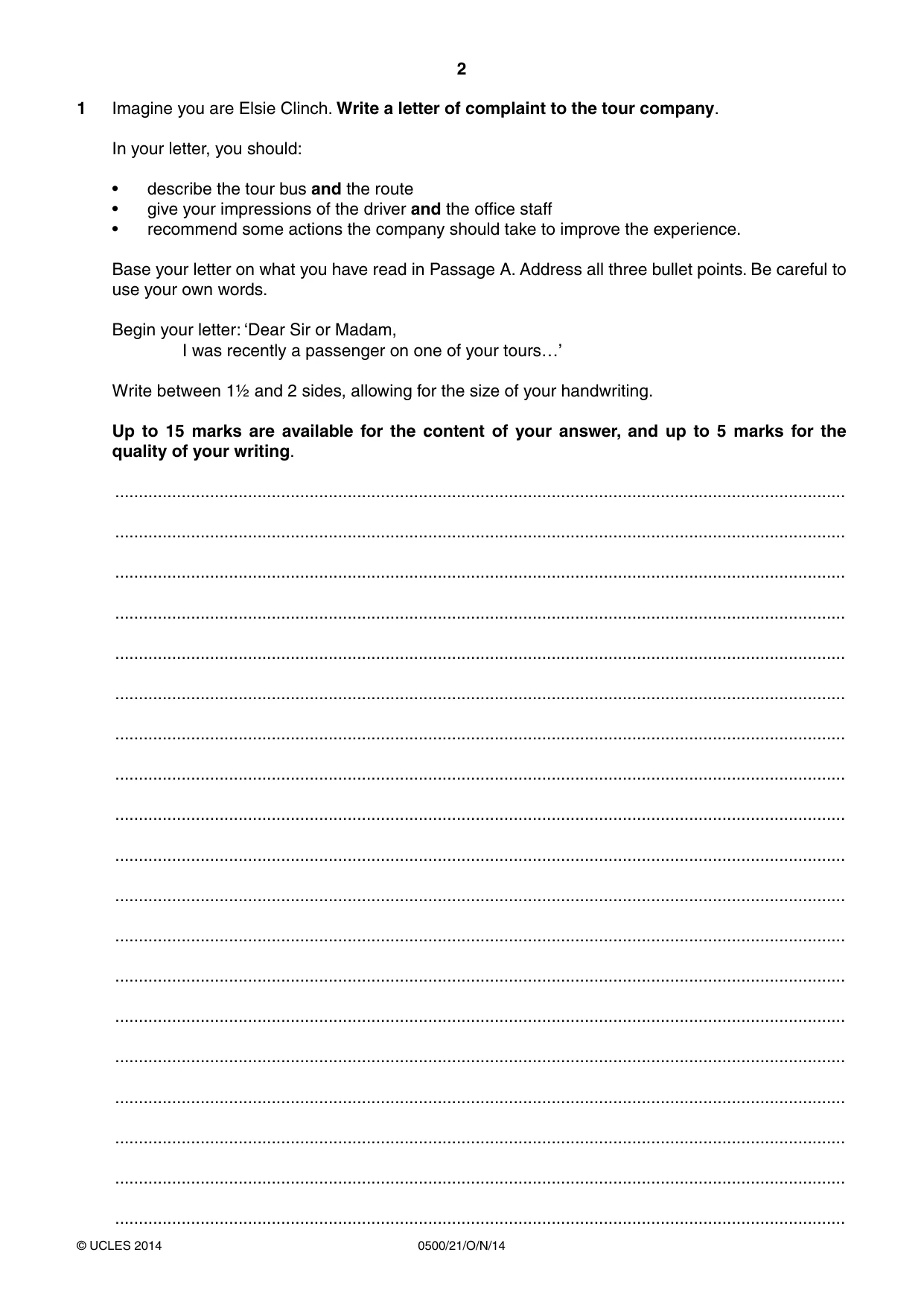 Cambridge IGCSE English - First Language 0500 2014 Oct/Nov Paper 2 · Variant 1 question paper, page 2 of 12