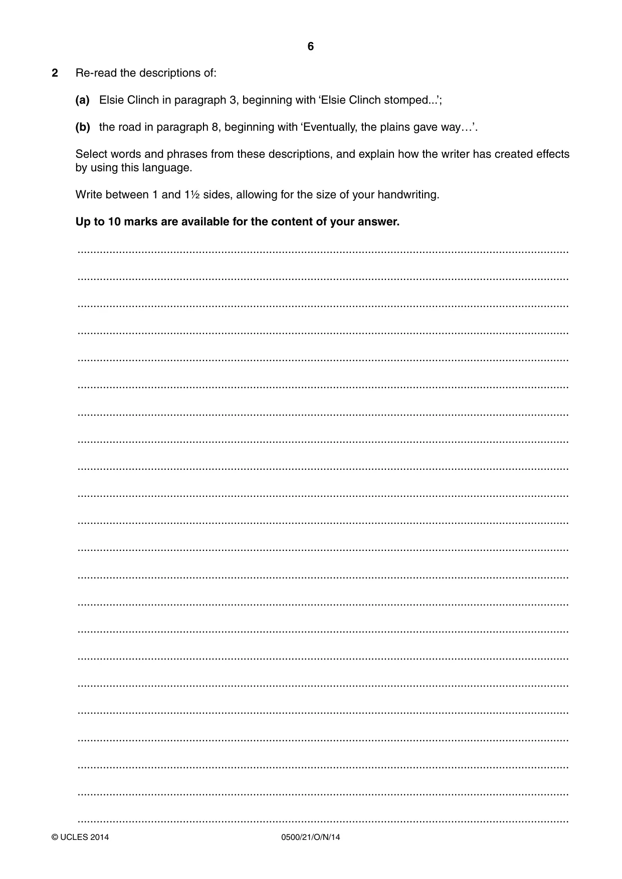 Cambridge IGCSE English - First Language 0500 2014 Oct/Nov Paper 2 · Variant 1 question paper, page 6 of 12