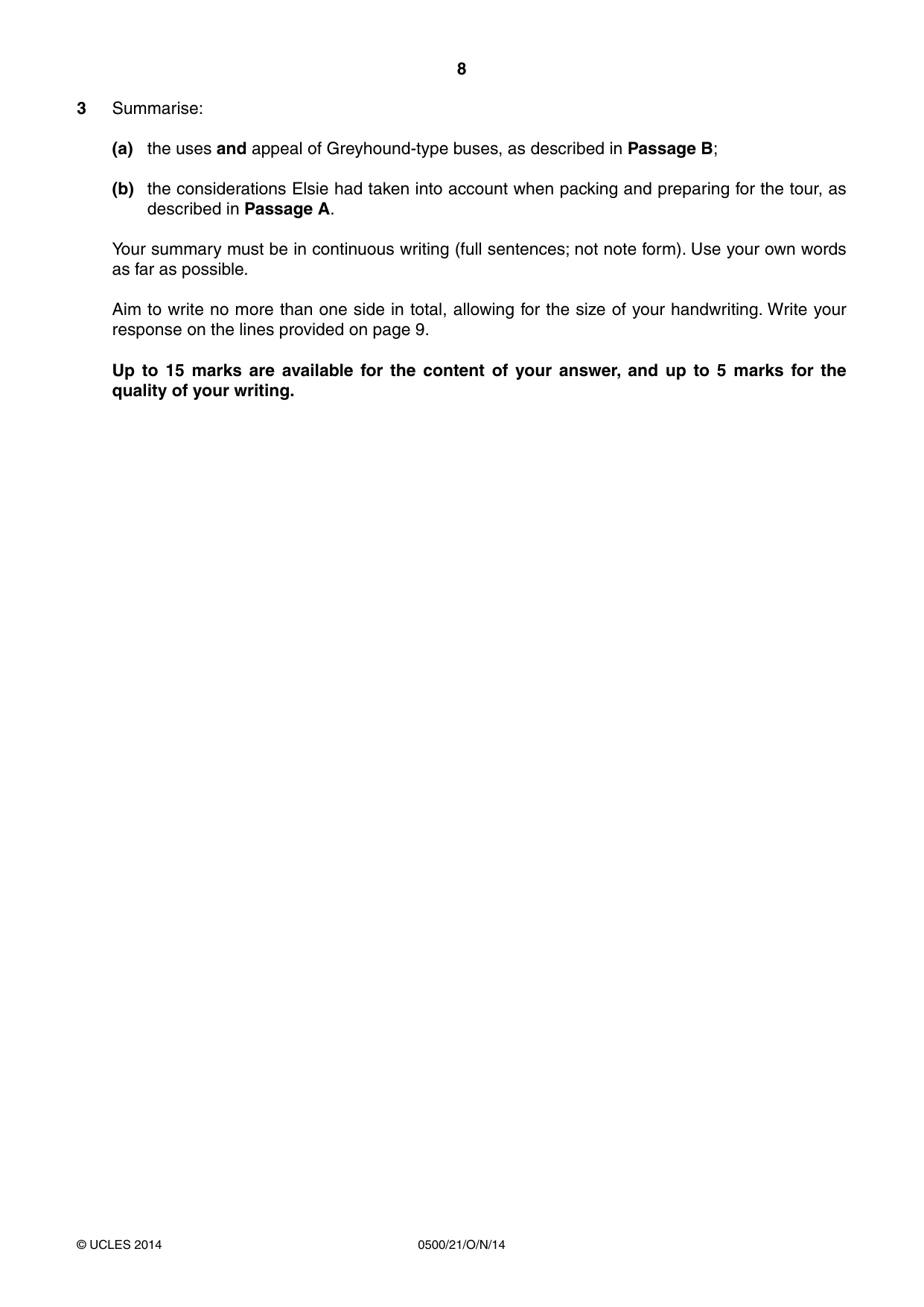 Cambridge IGCSE English - First Language 0500 2014 Oct/Nov Paper 2 · Variant 1 question paper, page 8 of 12